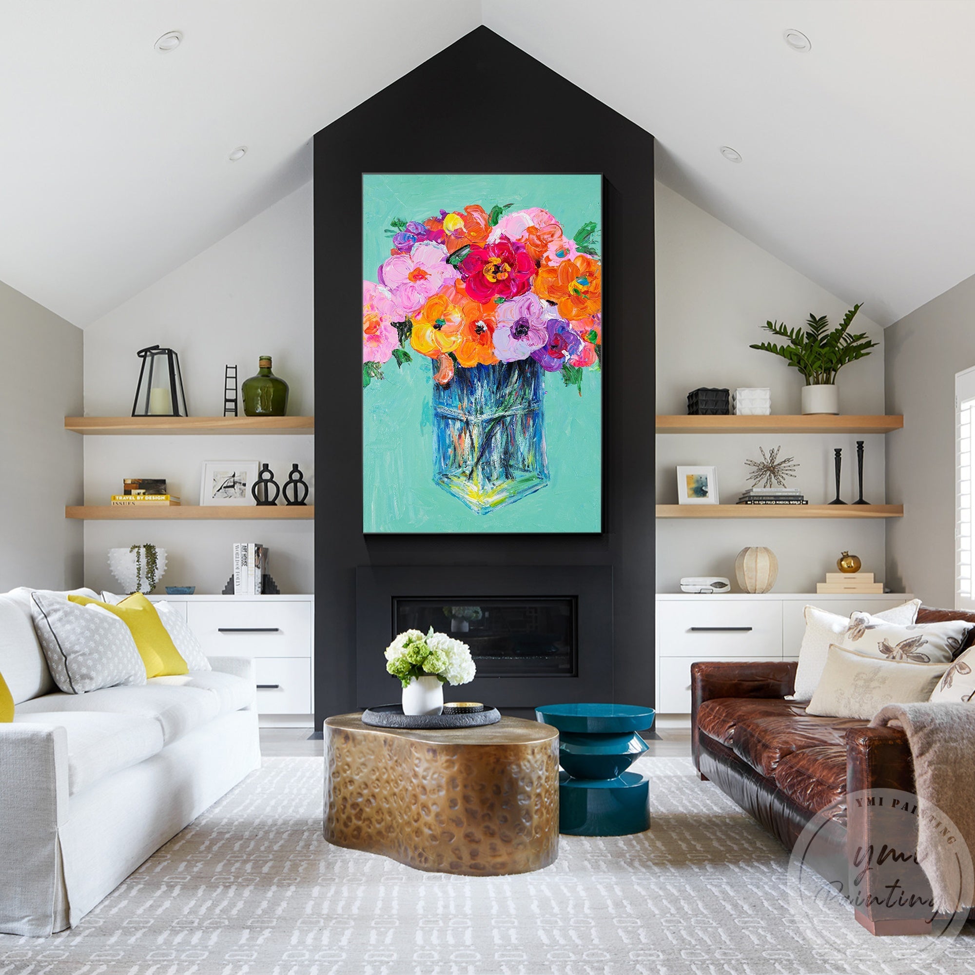 A colorful floral bouquet featuring pink, red, and orange hues, ideal for energizing a modern living space.