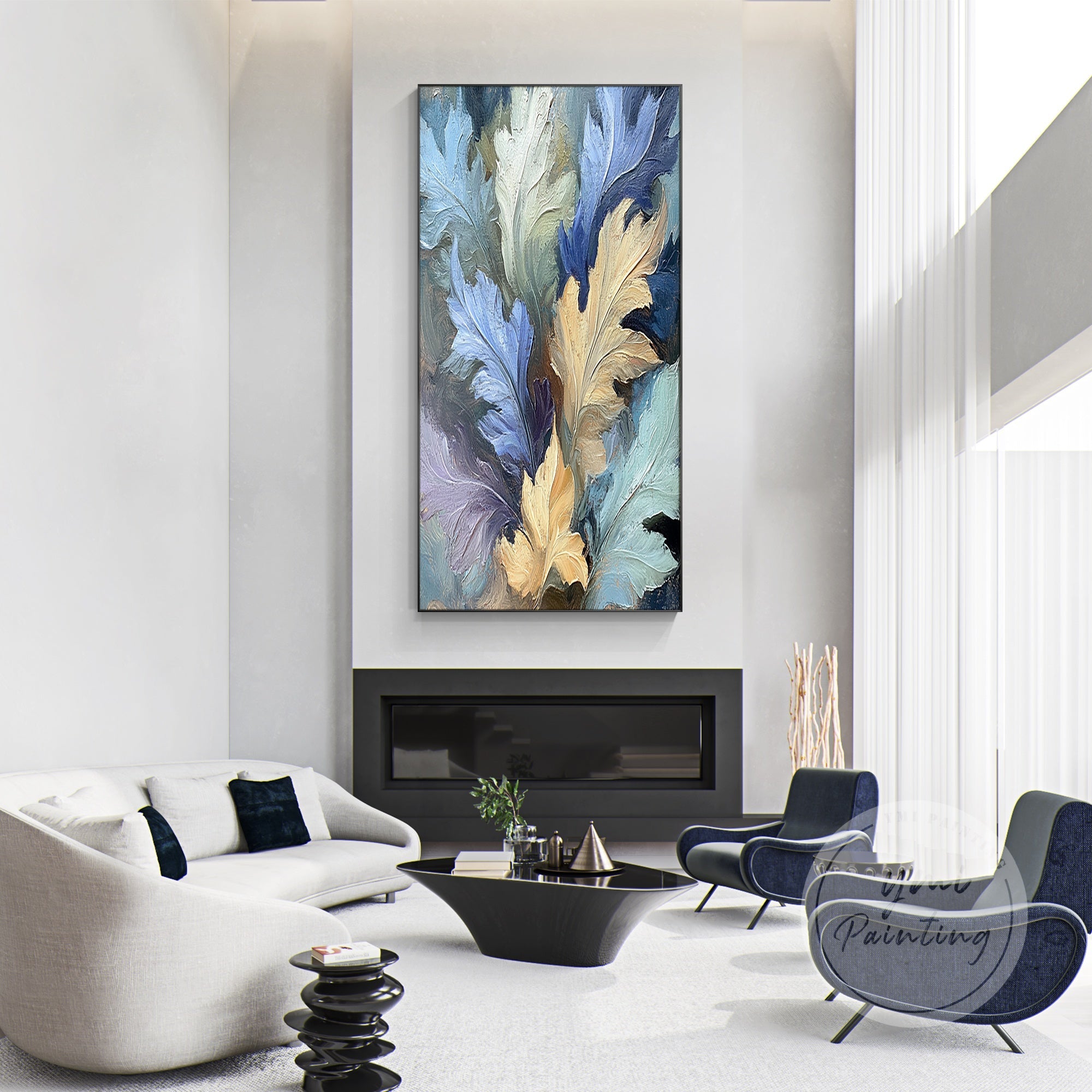 Hand-painted autumn leaves artwork blending warm and cool hues for a tranquil nature scene.