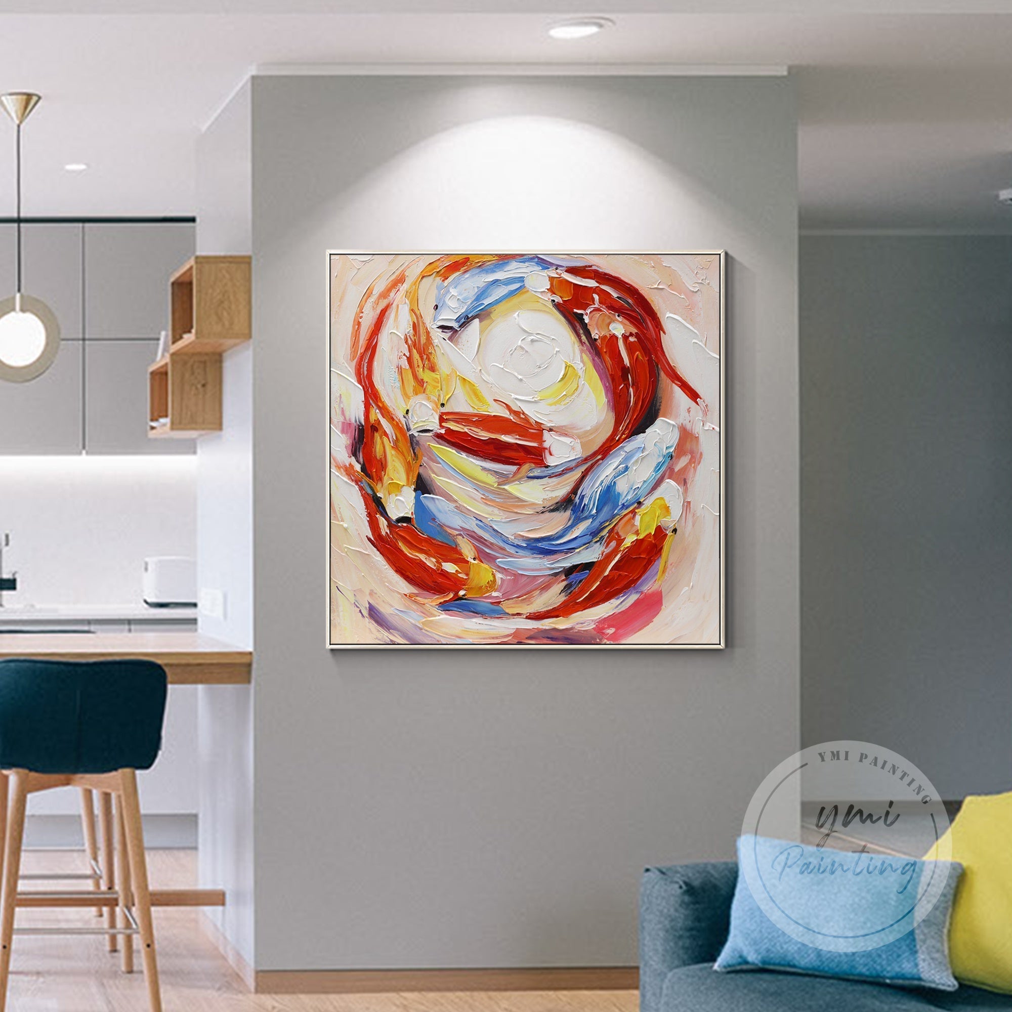 Unique 9 Koi Fish Wall Art featuring bold brushstrokes and rich colors, creating a striking focal point while representing good fortune, balance, and positive energy.