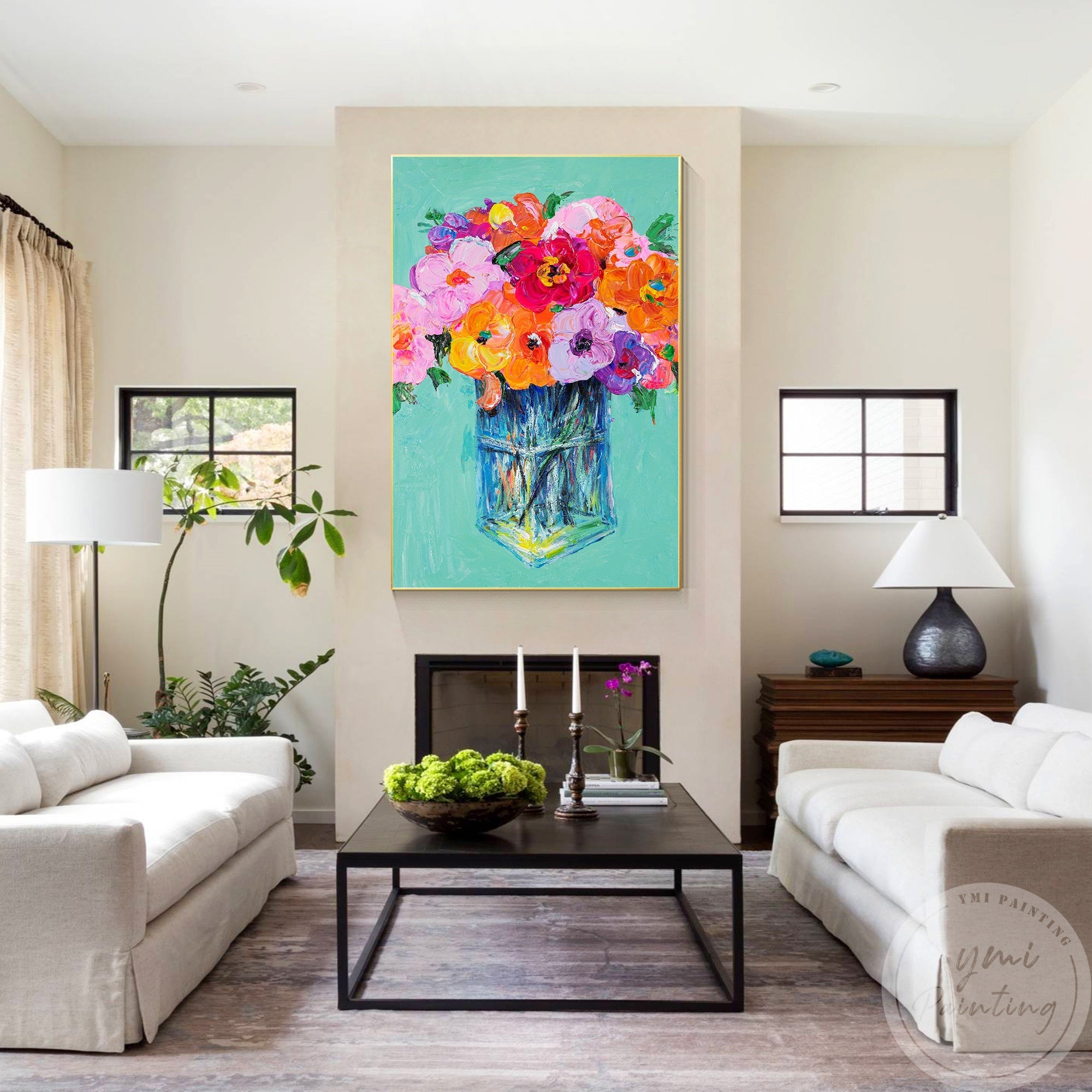 Enhance beauty of your space with this colorful floral arrangement, perfect for contemporary interiors.