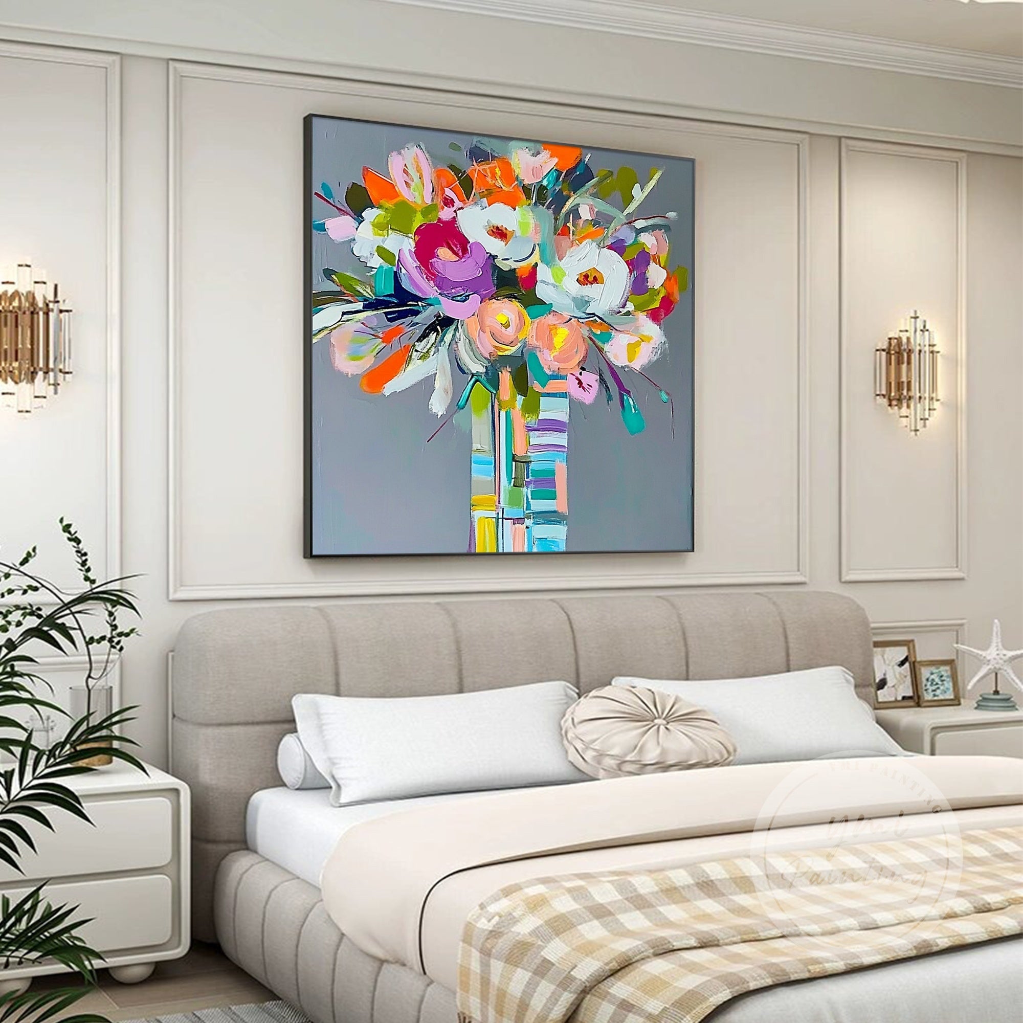 Lilac and mint floral abstract on grey background