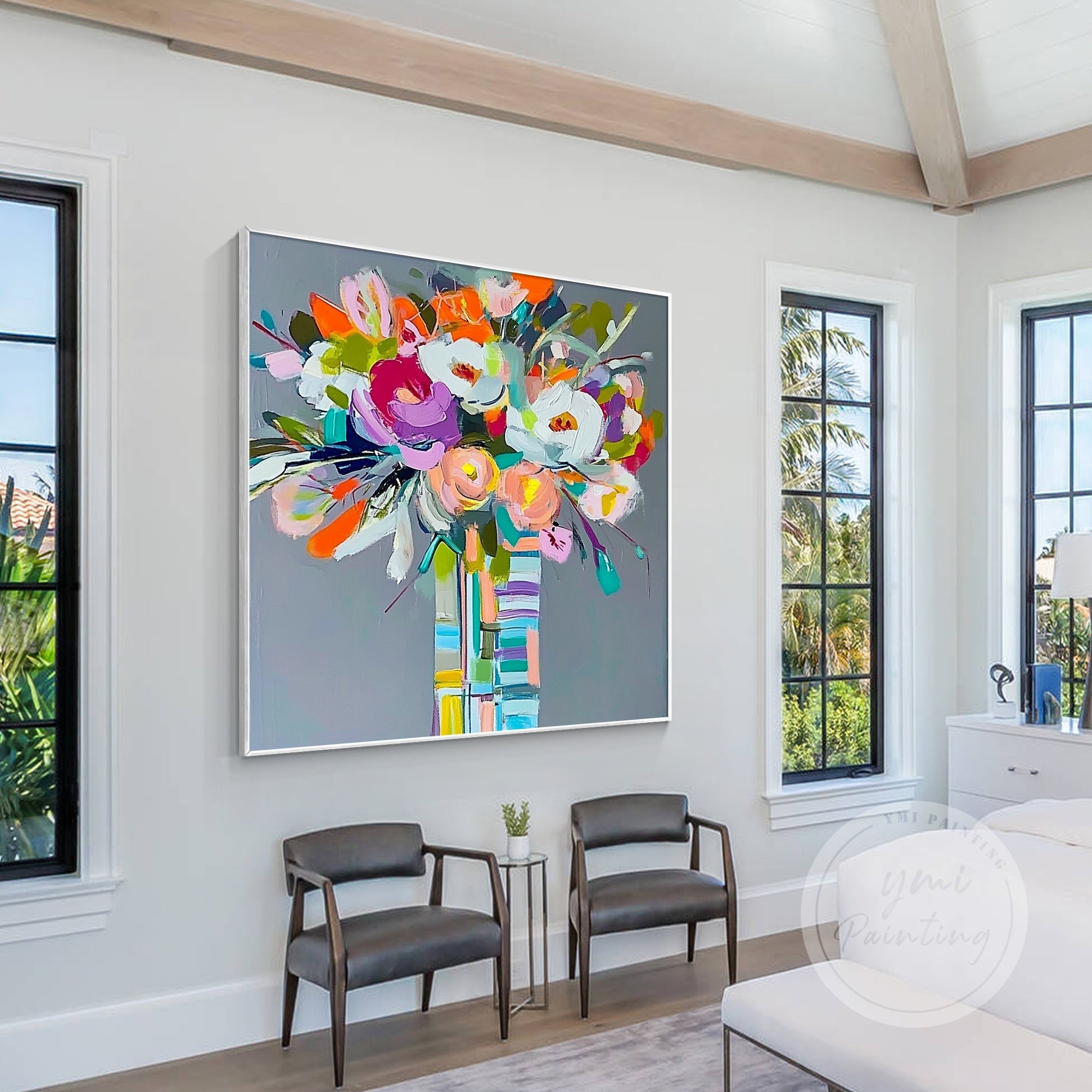 Color block vase in modern flower painting