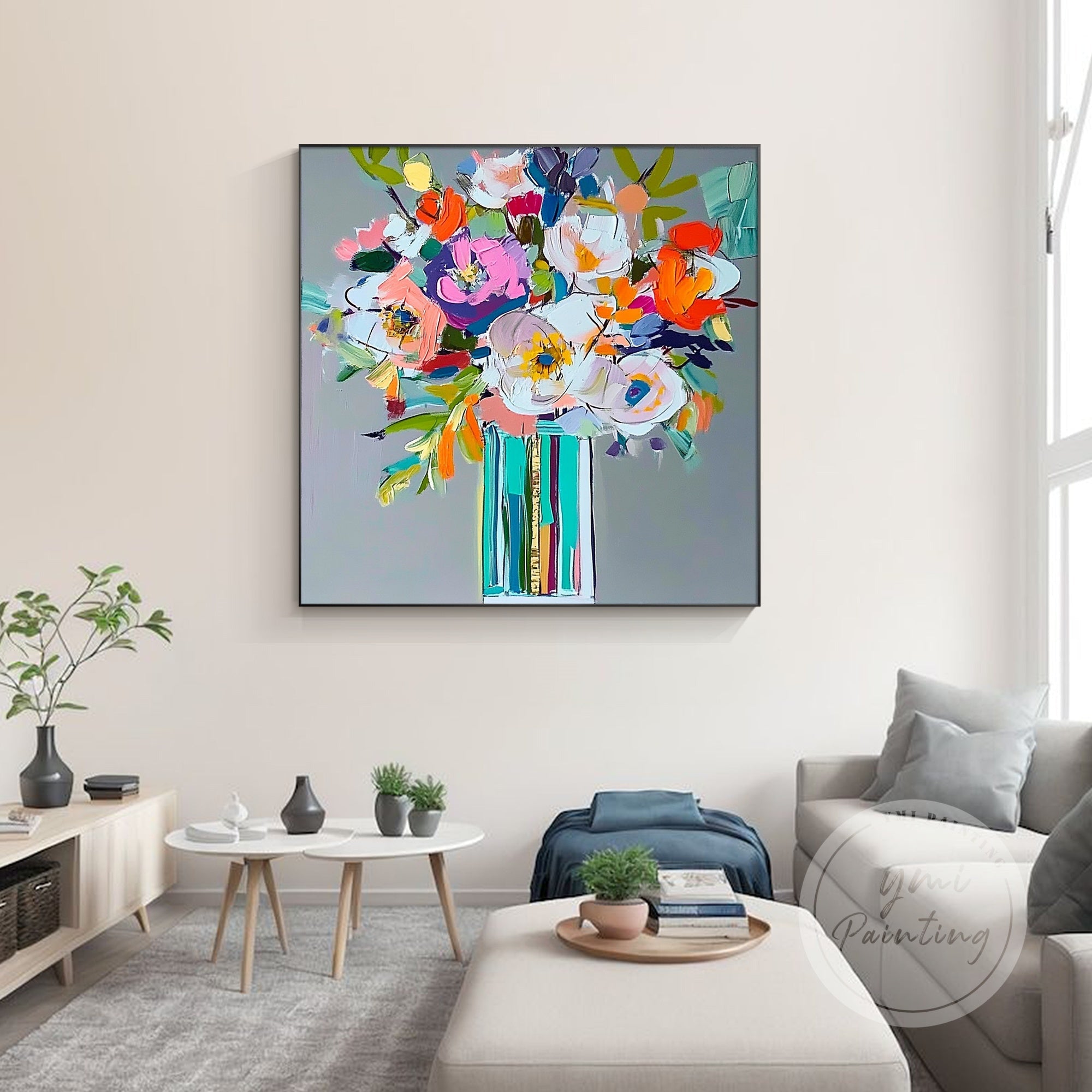 Abstract flower bouquet on grey background