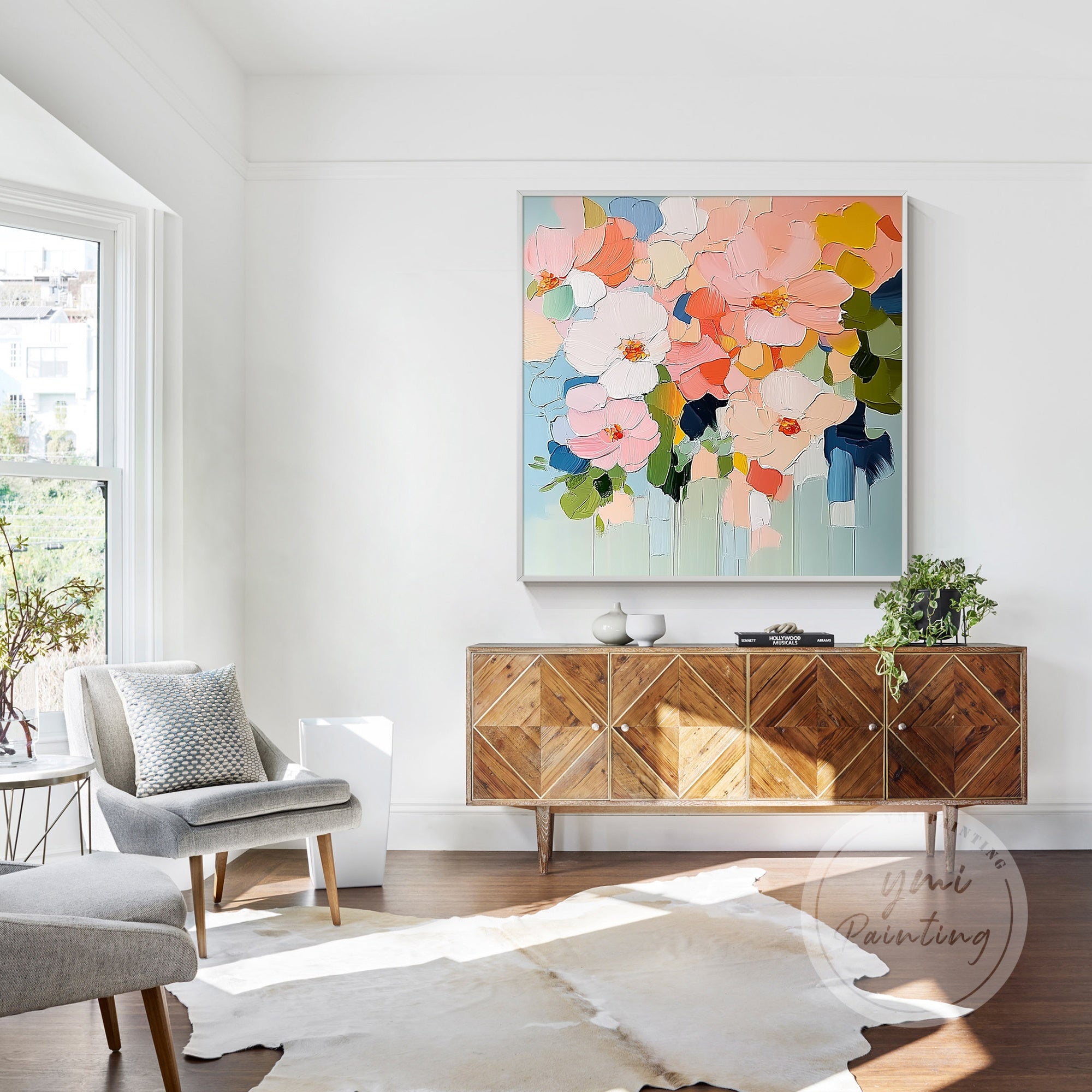 Soft pink flower painting with expressive brushstrokes