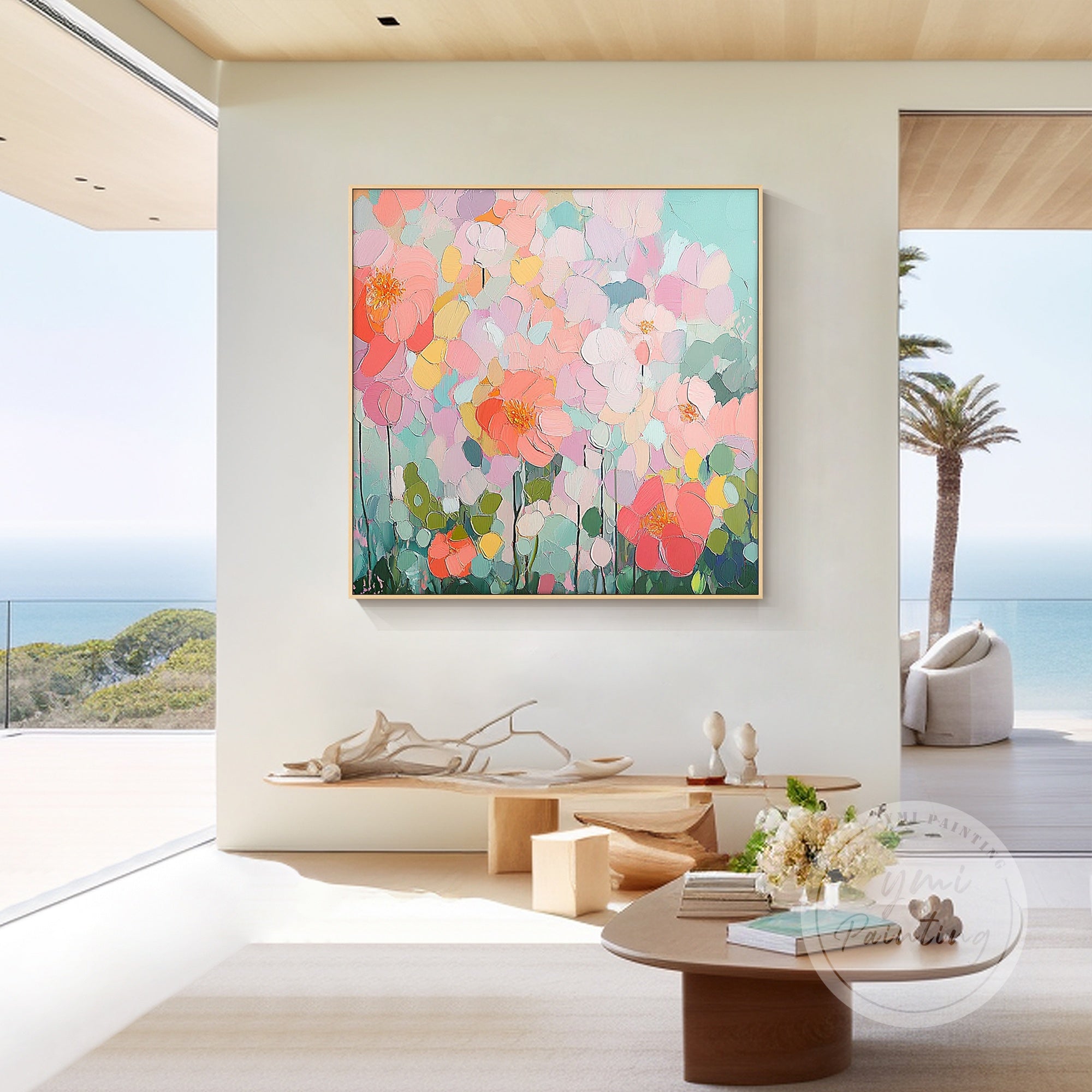 Abstract botanical art with pastel blooms