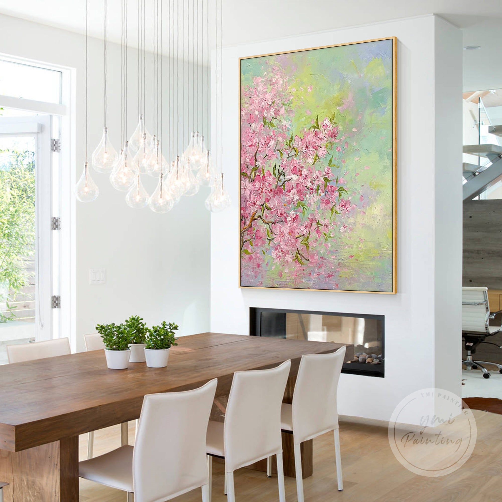 Hand-painted spring flower canvas art with textured details, ideal for modern and classic interiors.