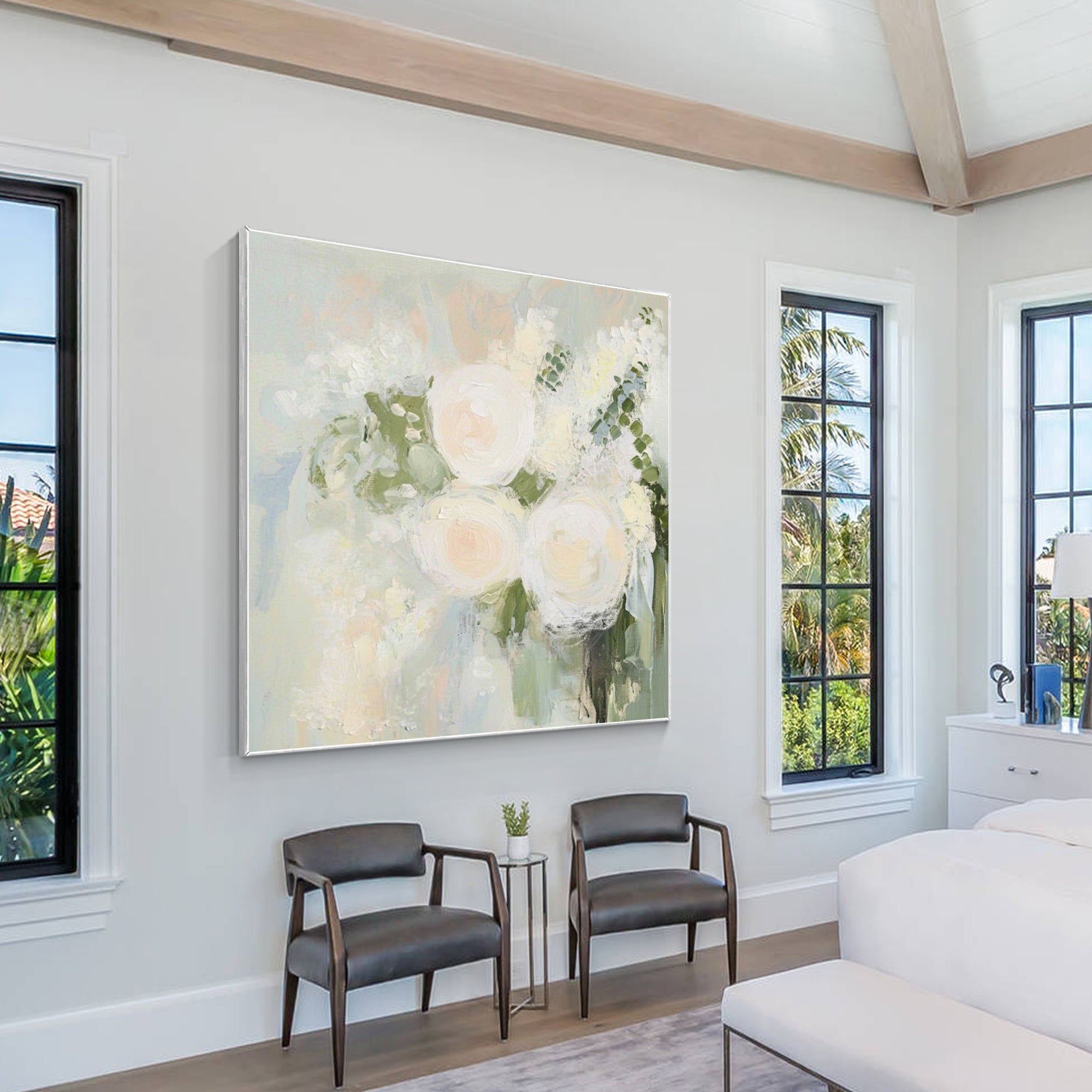 Hand-painted delicate flowers in soft pastel tones, creating a peaceful and gentle atmosphere.
