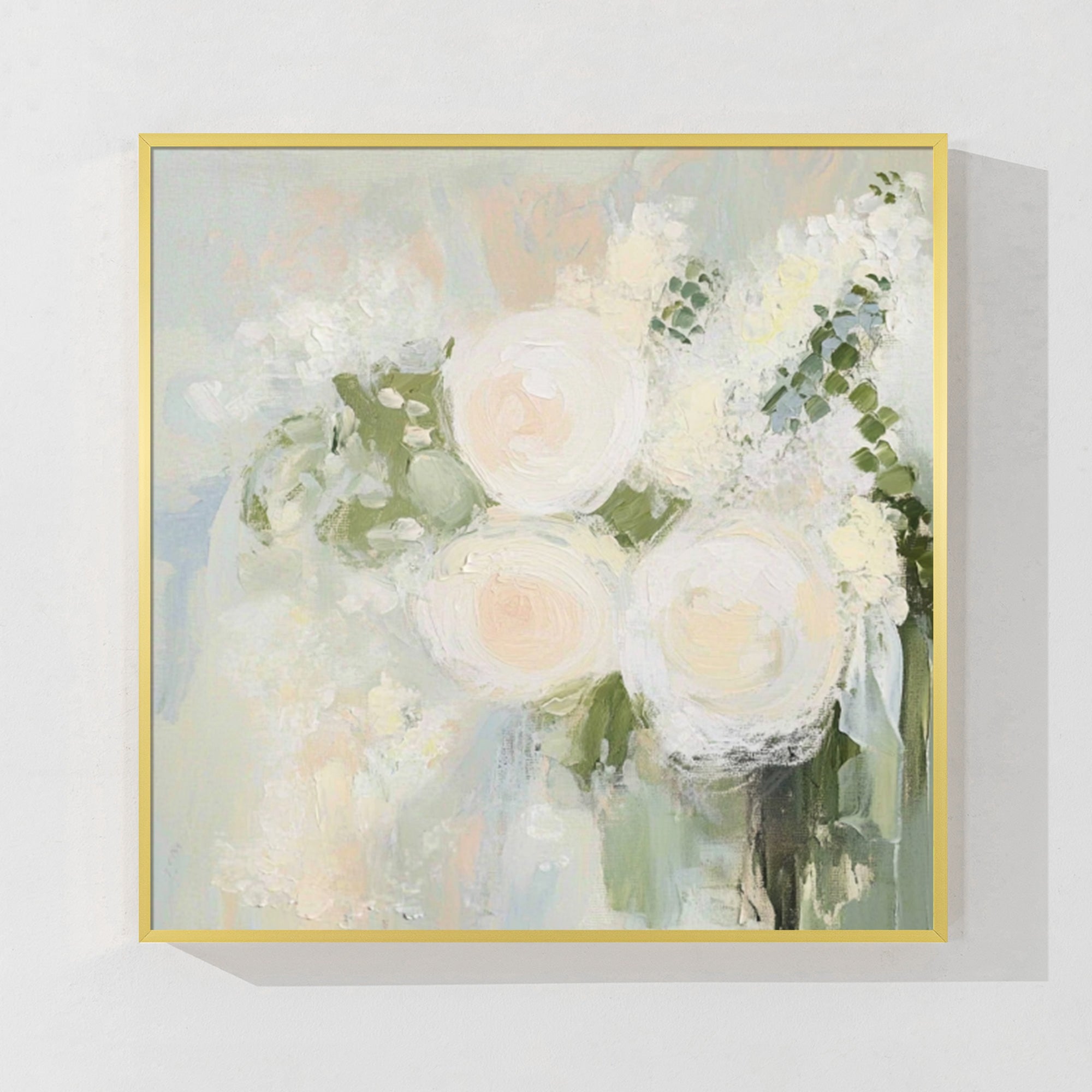 Soft pink roses in pastel tones with abstract background, creating an ethereal and calming painting for your home.
