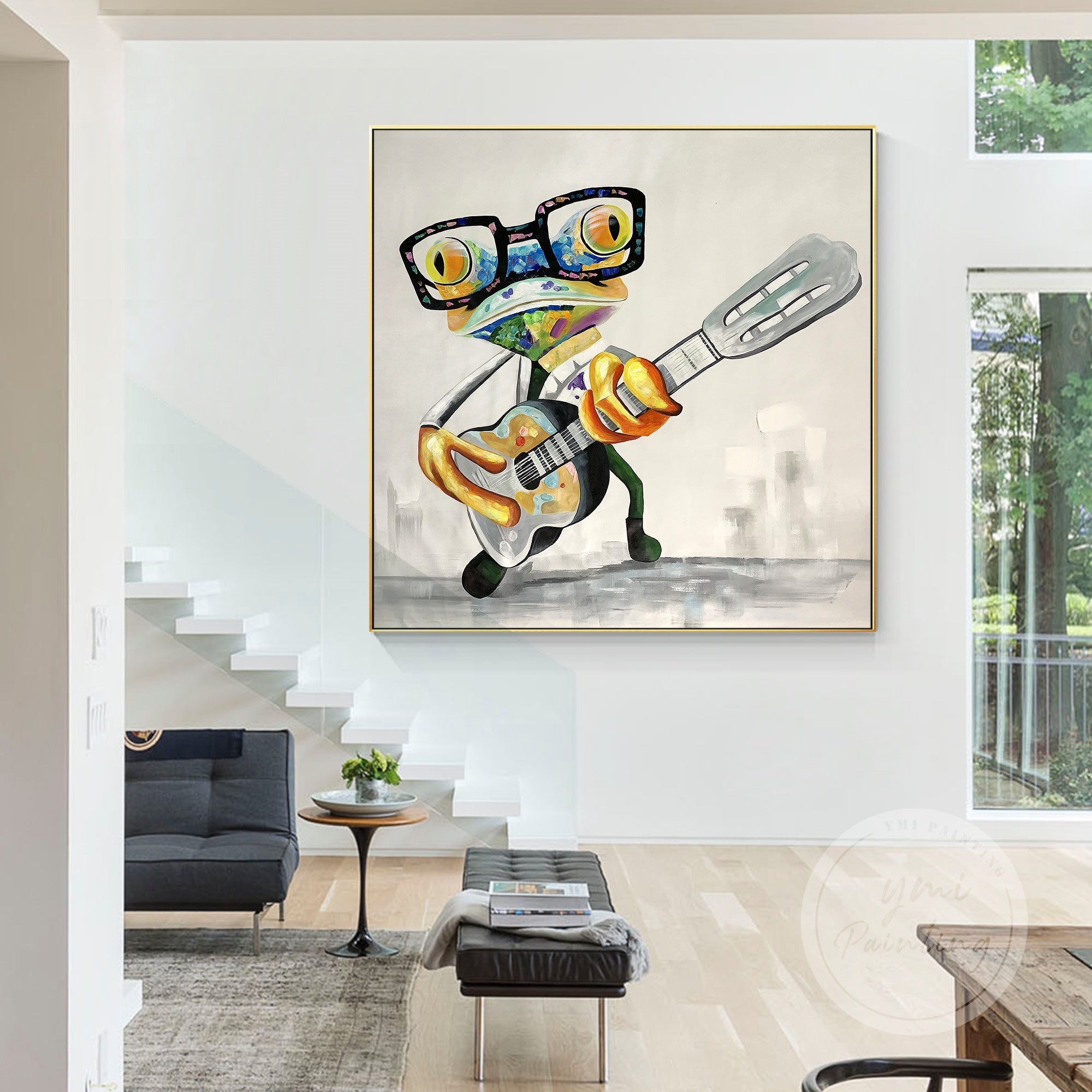 Funny colorful frog painting with glasses