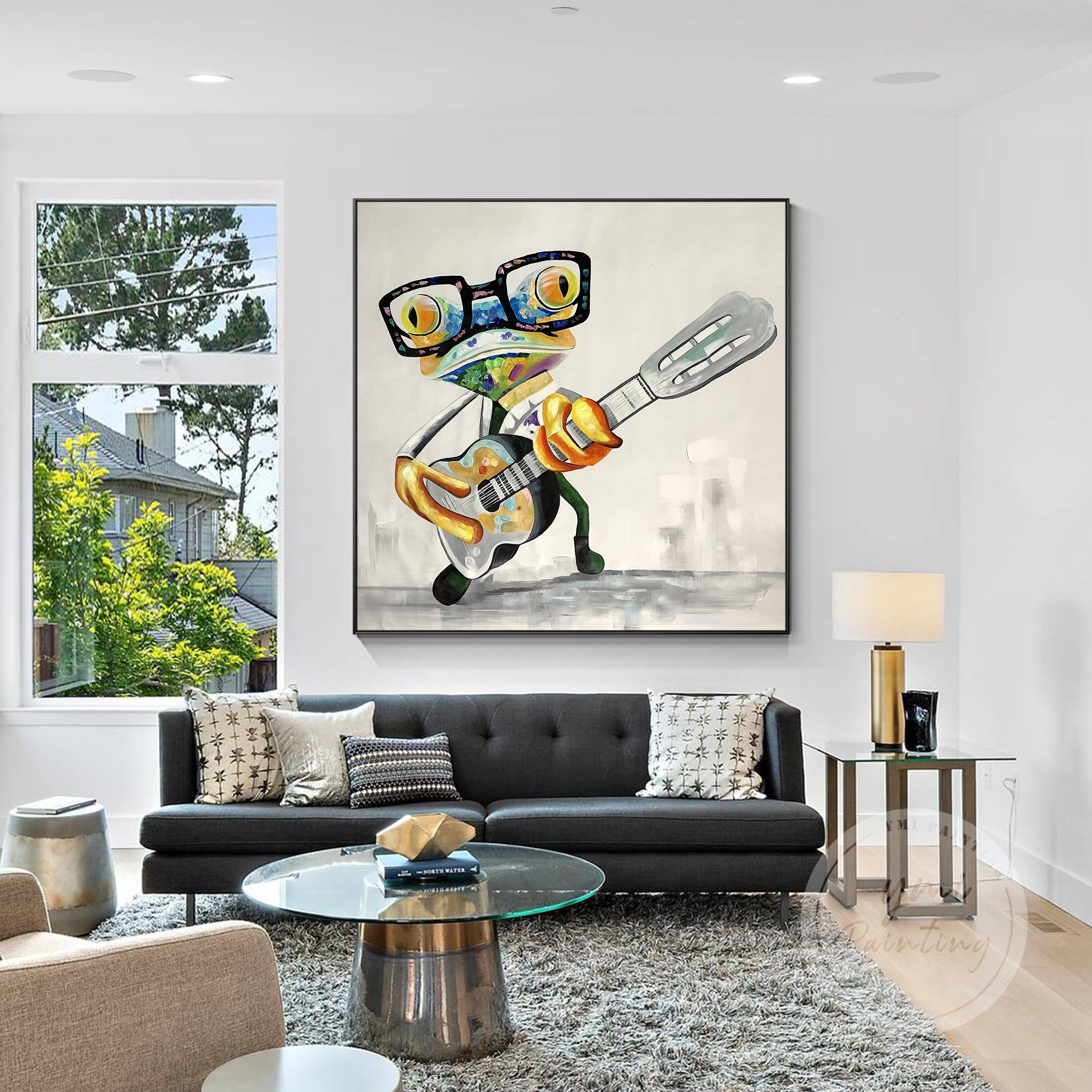 Cute abstract frog painting with bold brushstrokes