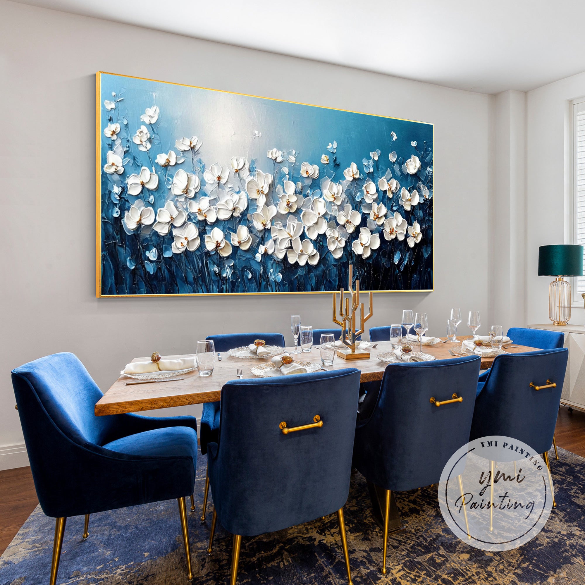 Abstract floral canvas art for office interior