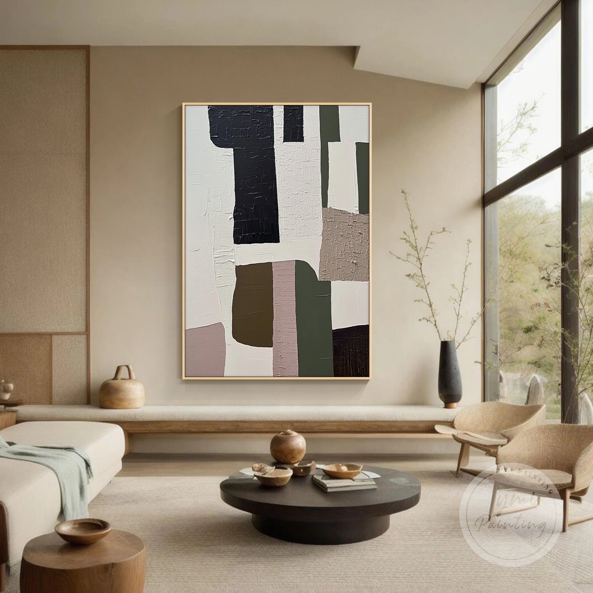 Large Framed Geometric Canvas Art featuring clean lines and layered shapes, ideal for sophisticated office decor.