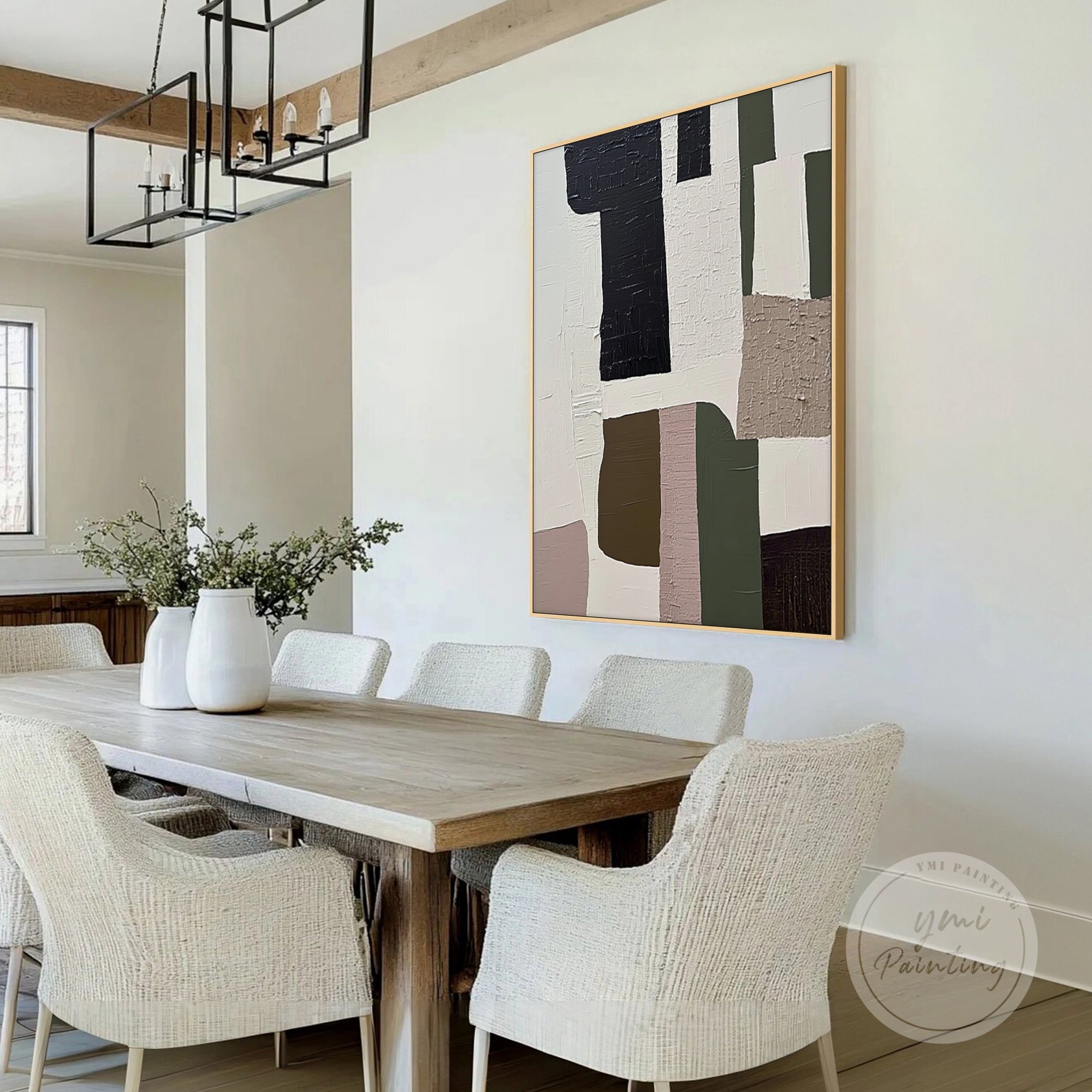 Contemporary Large-scale Geometric Painting with textured acrylic, designed to elevate spacious living or work areas.