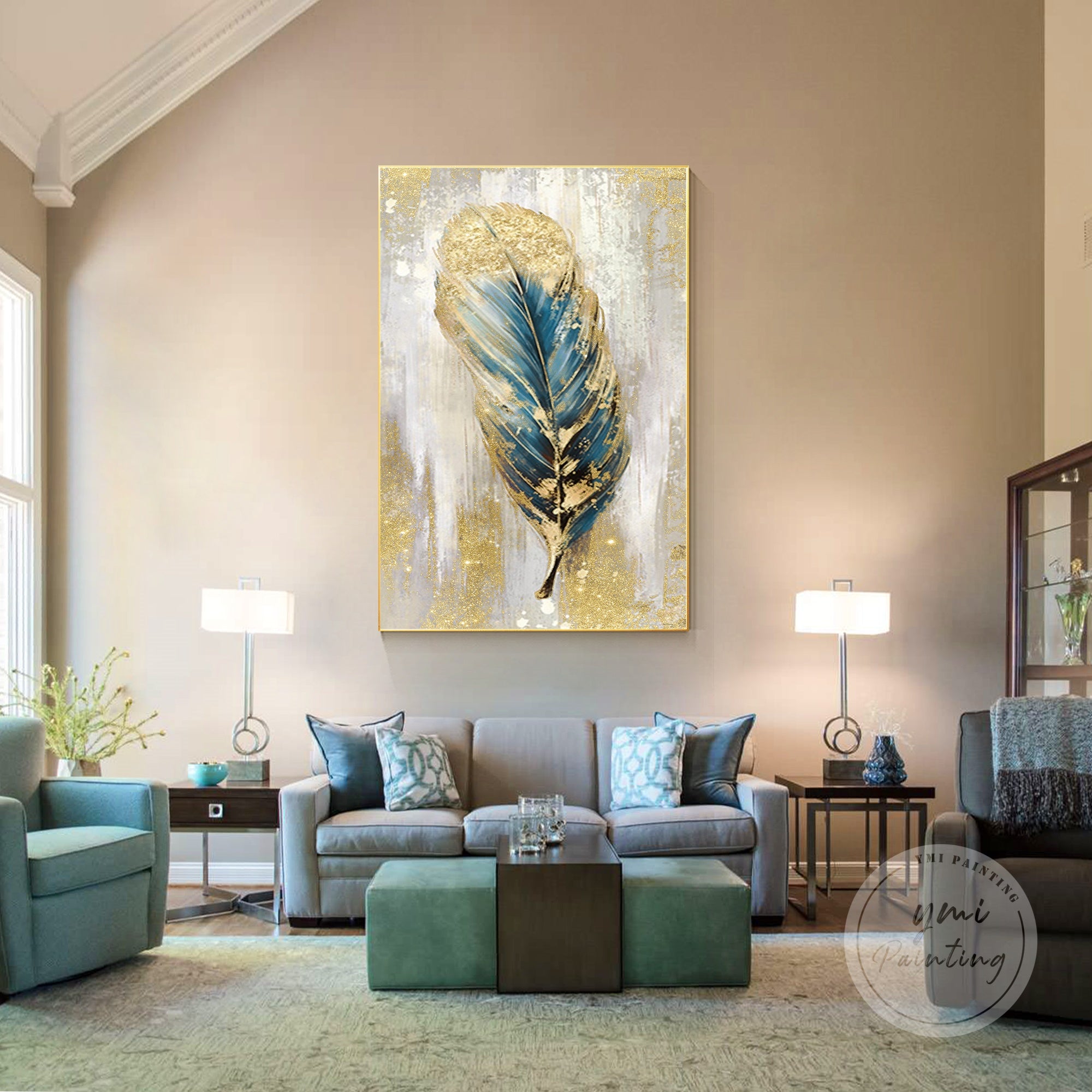 Shimmering gold textured wall art featuring abstract leaf patterns and glitter accents for luxury decor.