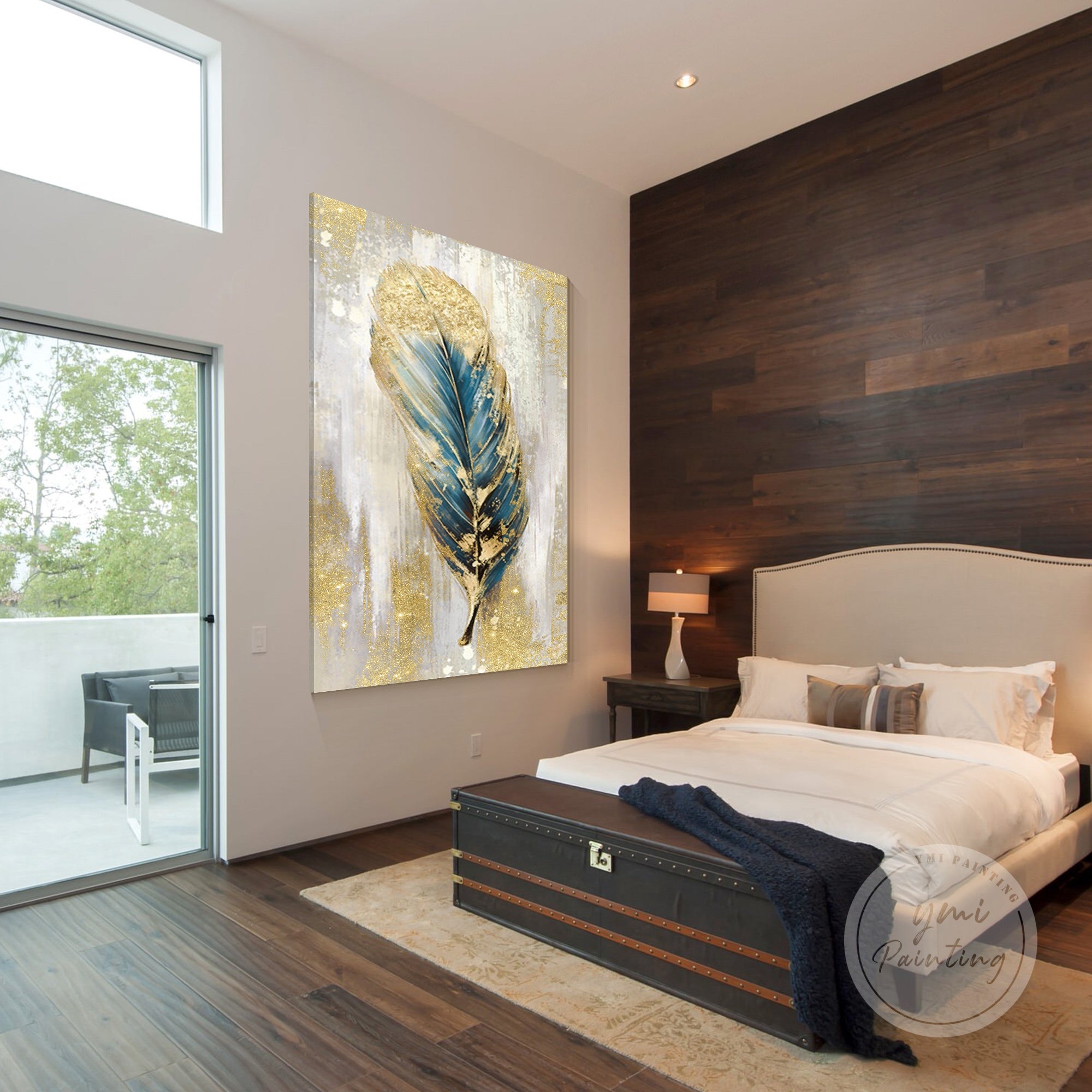 Unique gold glitter art with layered textures and crushed glass, ideal for elegant interiors.