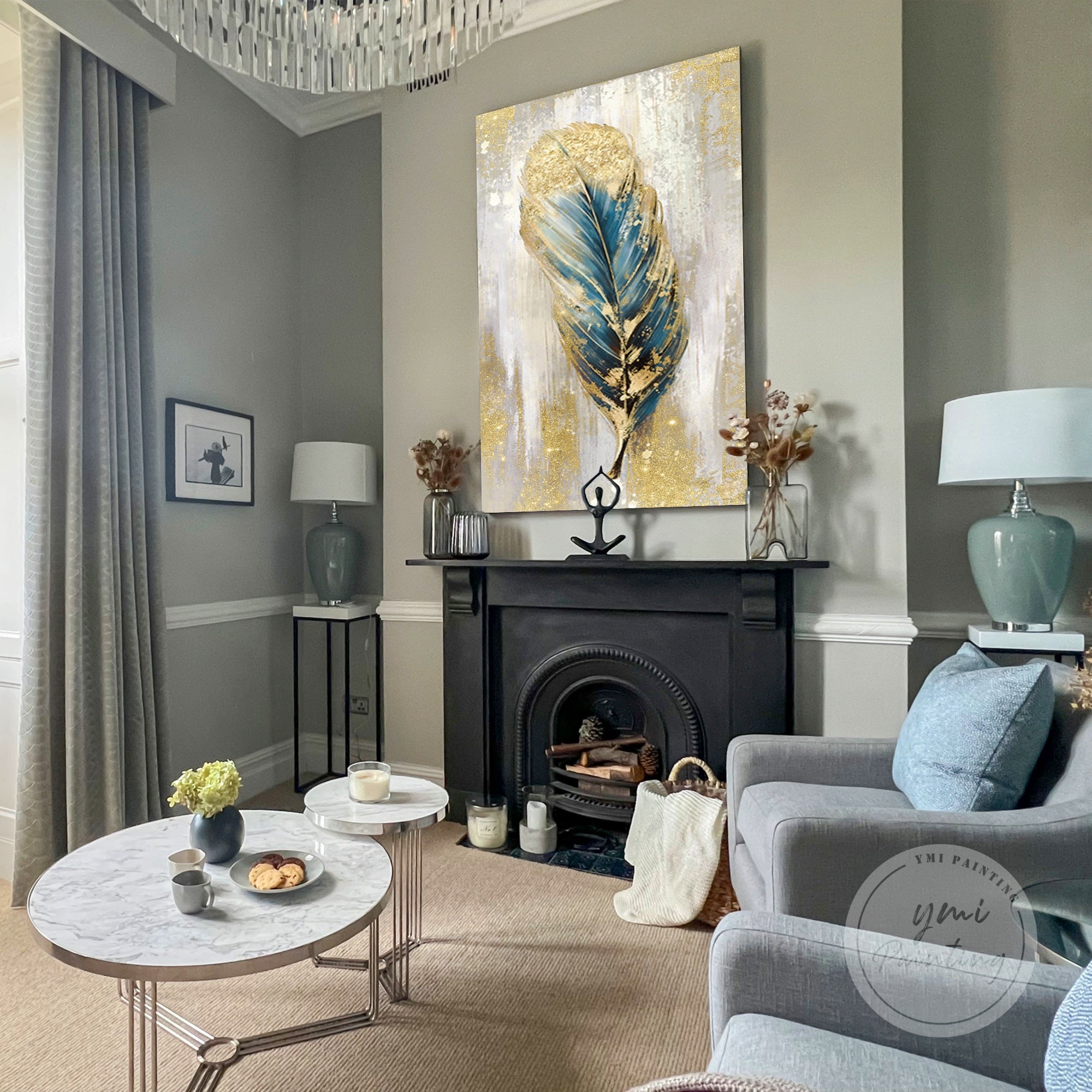 Sparkling gold wall art with dimensional leaf patterns, blending crushed glass and glamour.