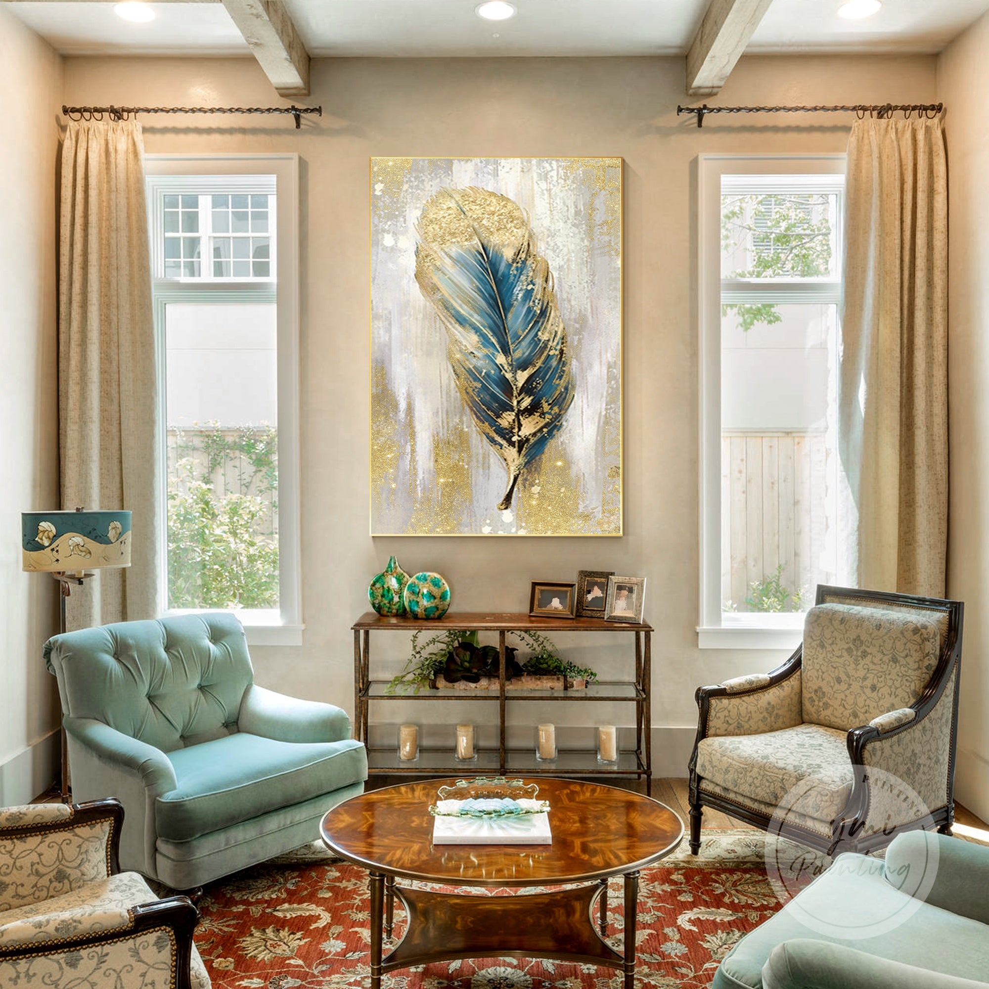 Luxury glitter painting with golden hues and textured finish, ideal for upscale home aesthetics.