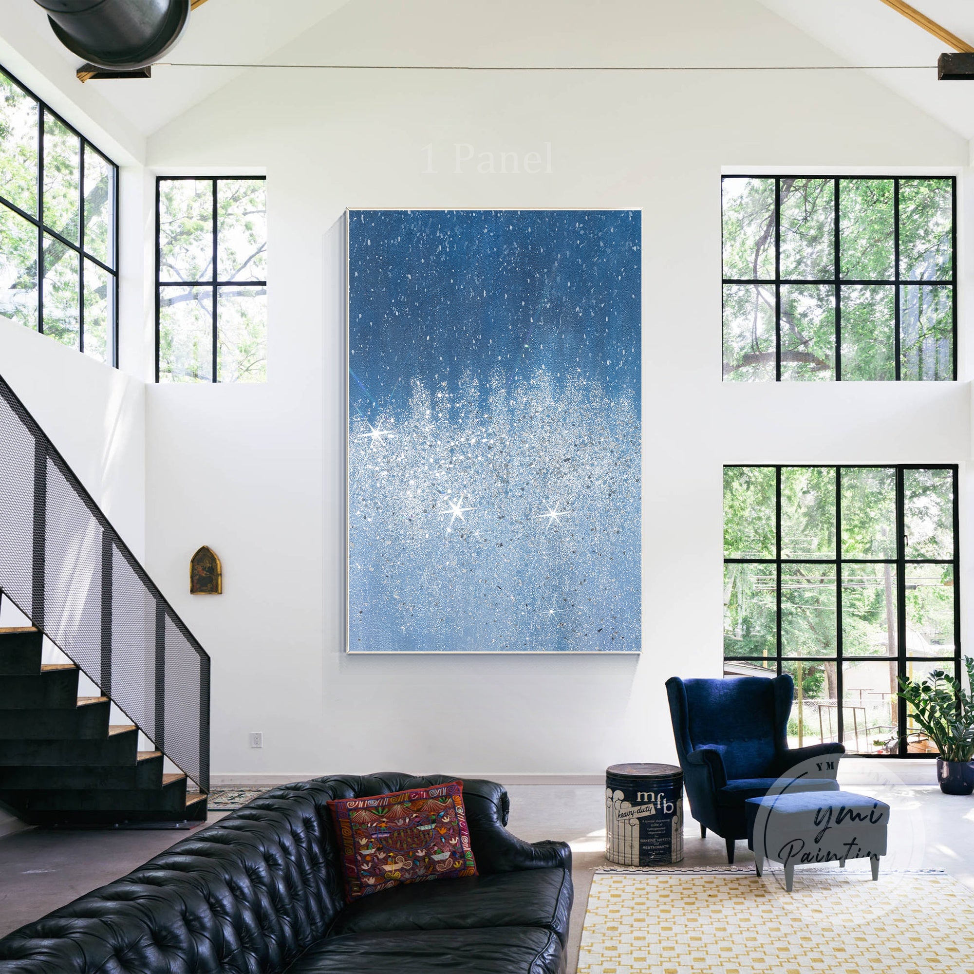 Silver glitter wall art showcased in an elegant bedroom, adding sparkle and refined charm.