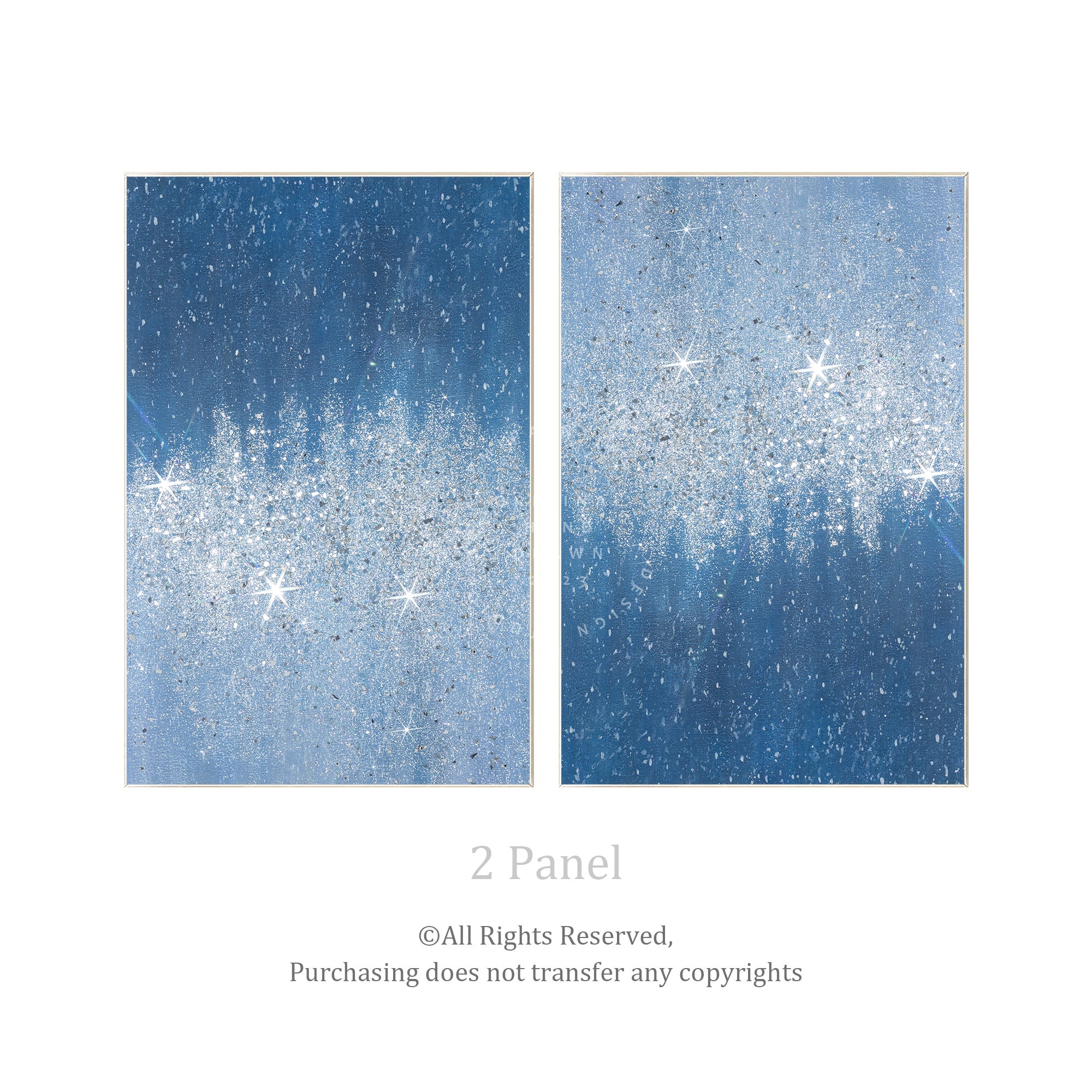 Luxurious original silver glitter diptych featuring crushed glass texture, perfect for sophisticated living room decor.