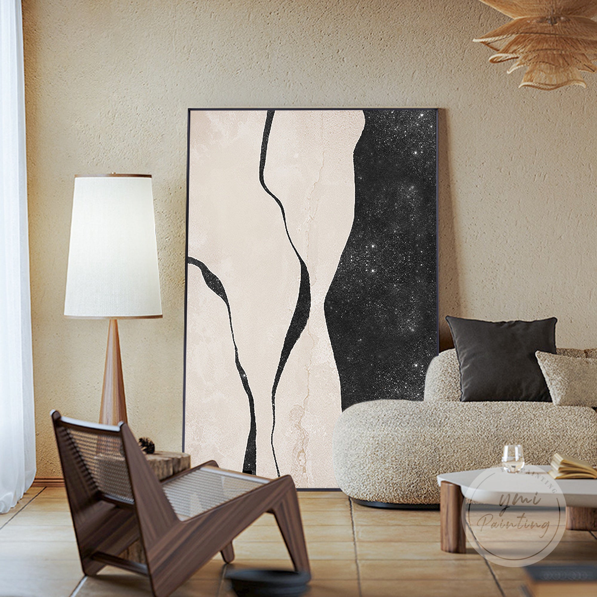 Modern glitter painting featuring elegant female form and silver sparkle, ideal for living rooms.