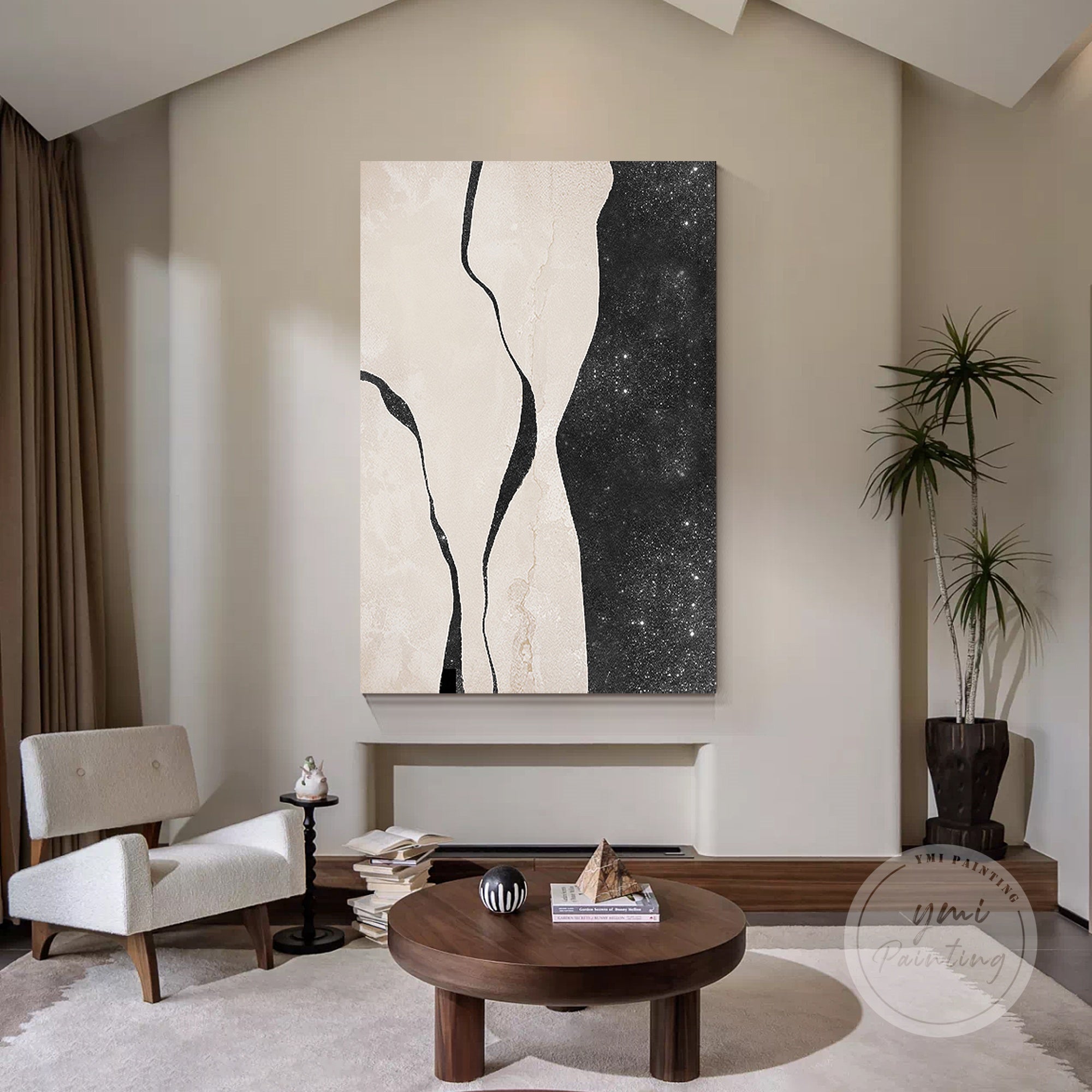 Large modern art with subtle female figure, silver glitter finish adds contemporary glam.