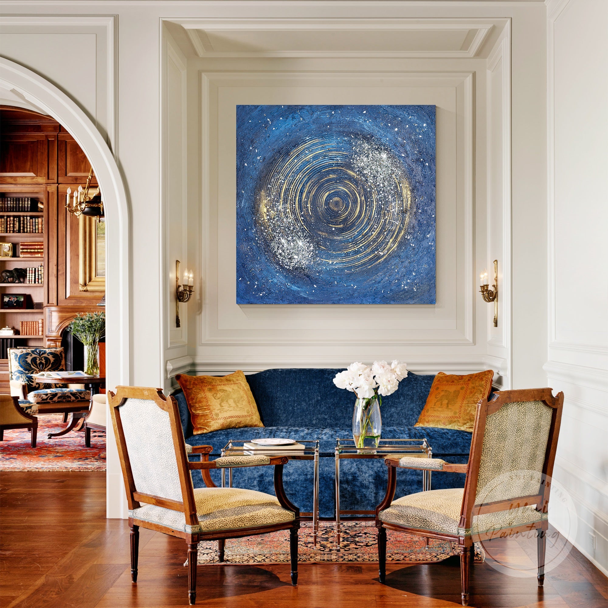 Contemporary silver glam wall art with abstract design.