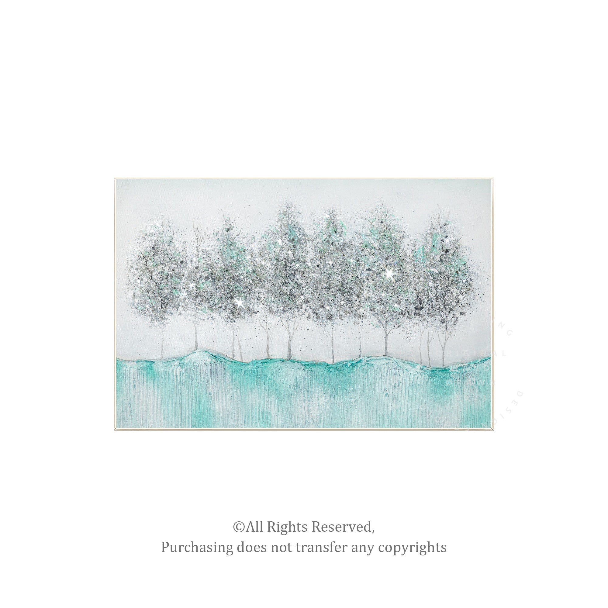 Green tree glitter art with crushed glass texture in a luxurious living room.