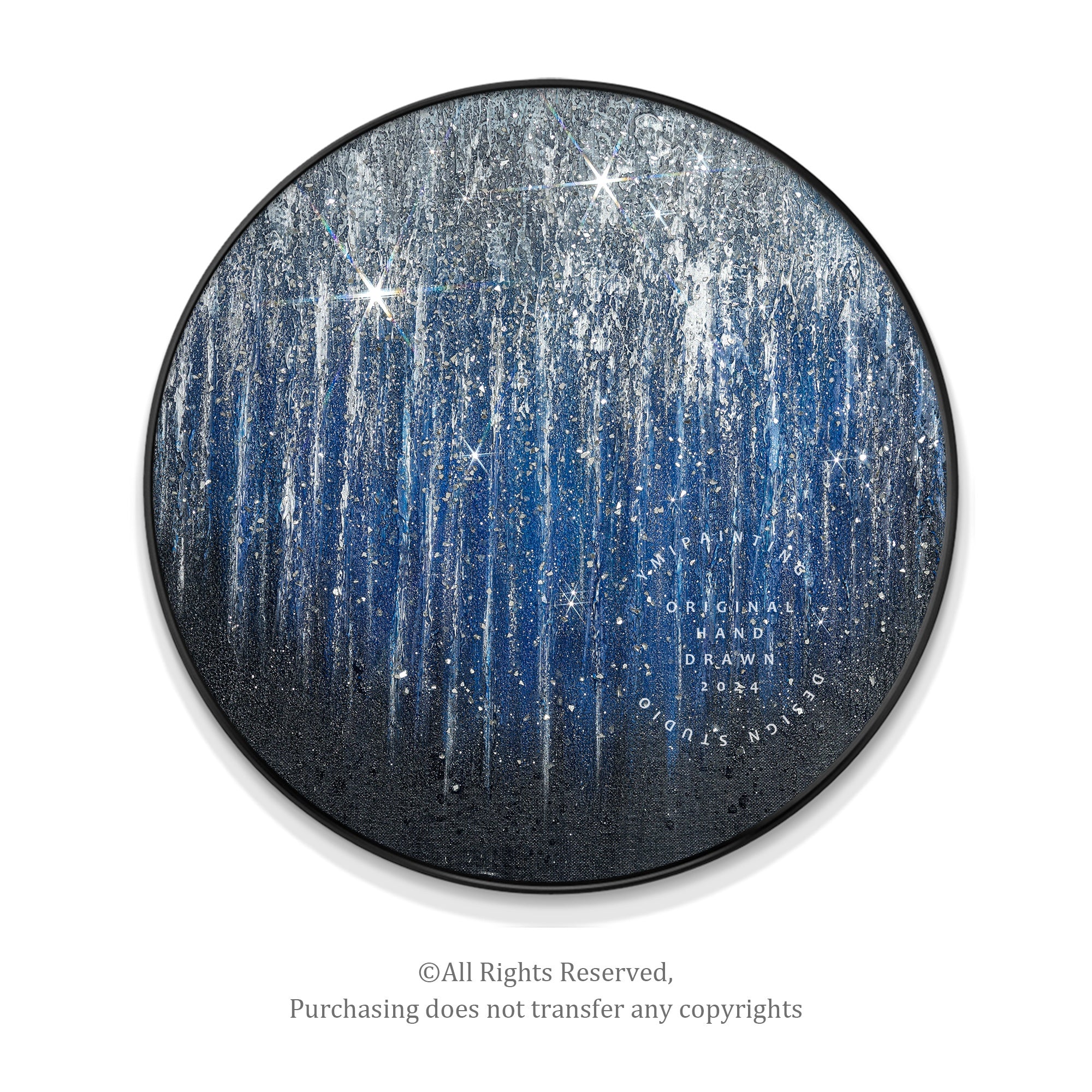 Navy and silver round glitter wall art for living room, a celestial-themed gift for friends.