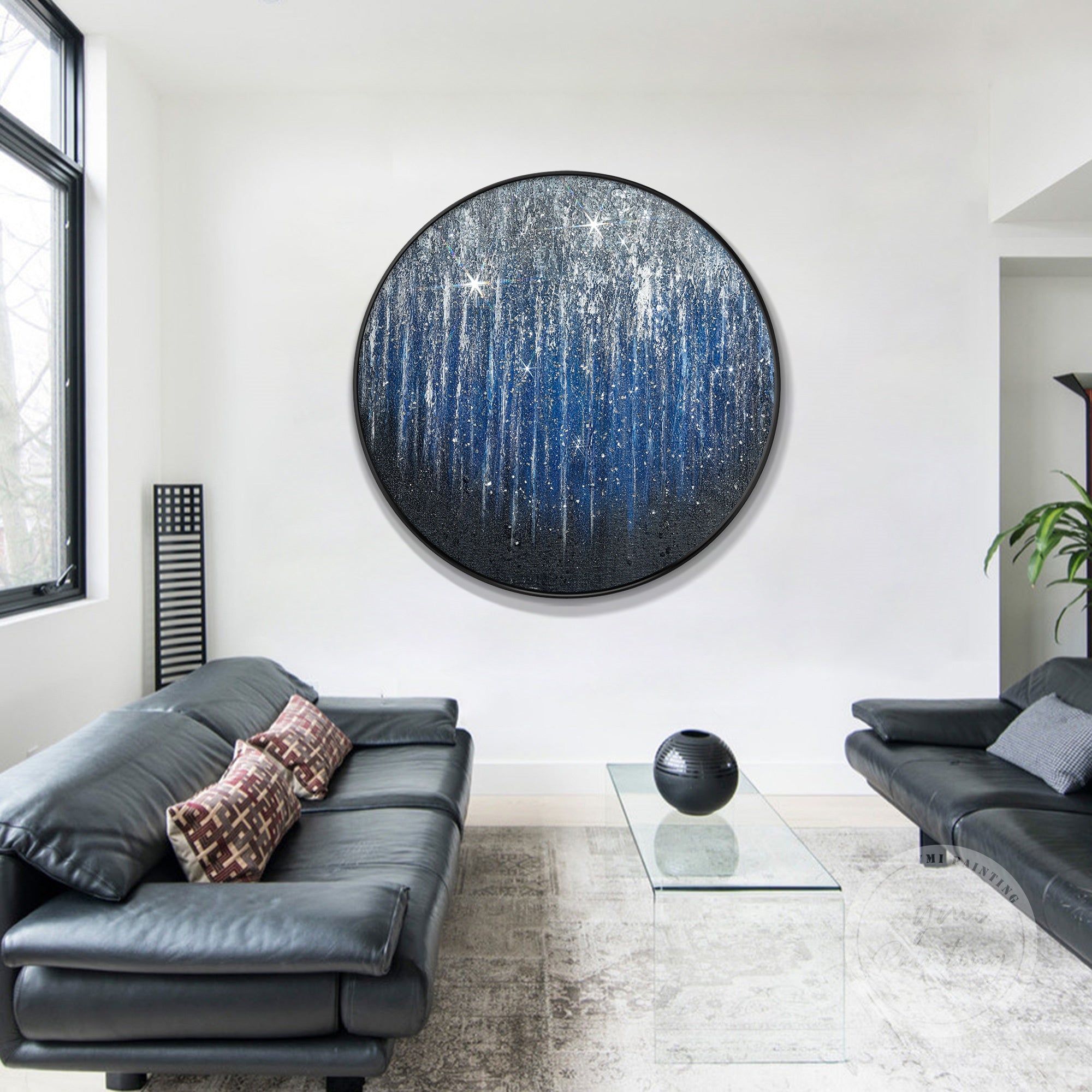 Textured glitter artwork with galaxy theme for home office, perfect for stargazing enthusiasts.