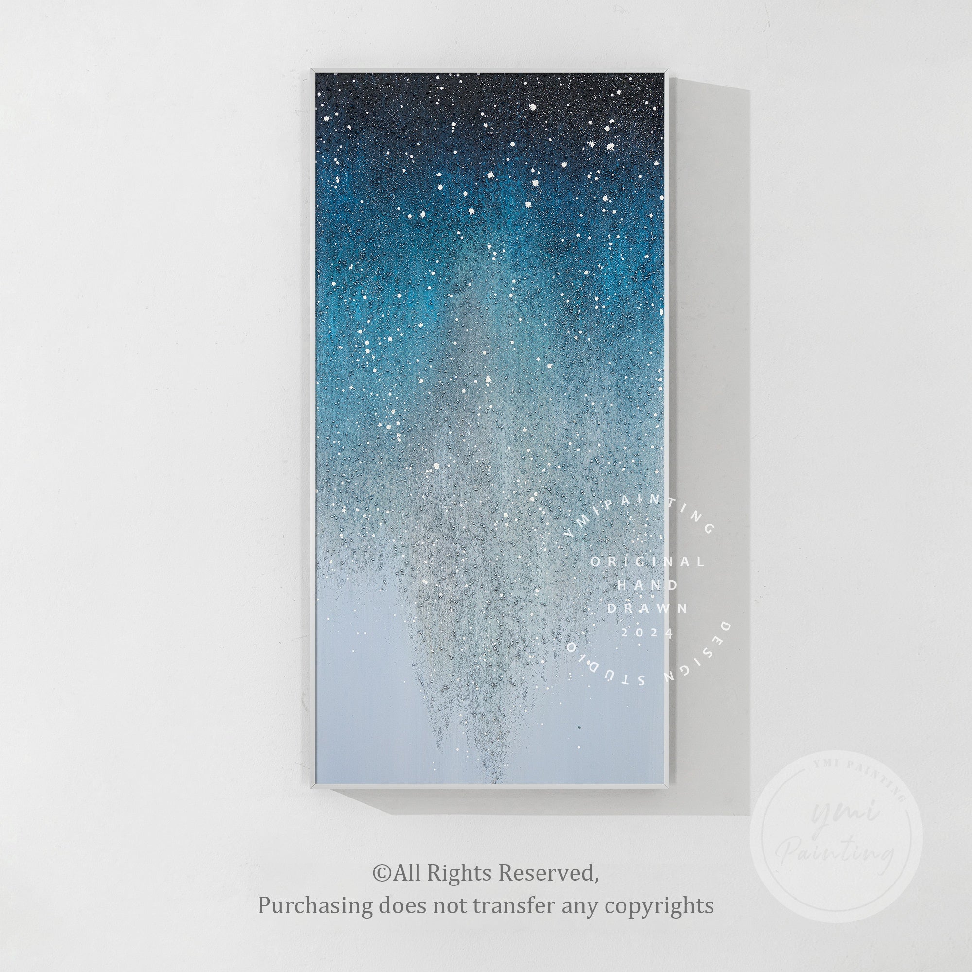 Large navy glitter wall art with sparkling blue and silver accents, adding glam and sophistication to any room.