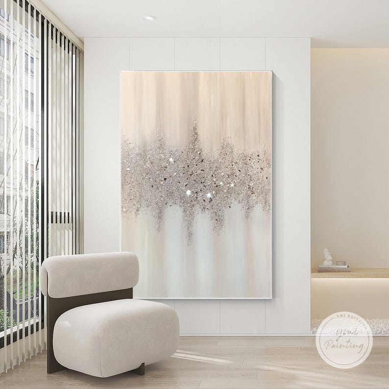 Crushed glass wall art with silver foil and glitter details