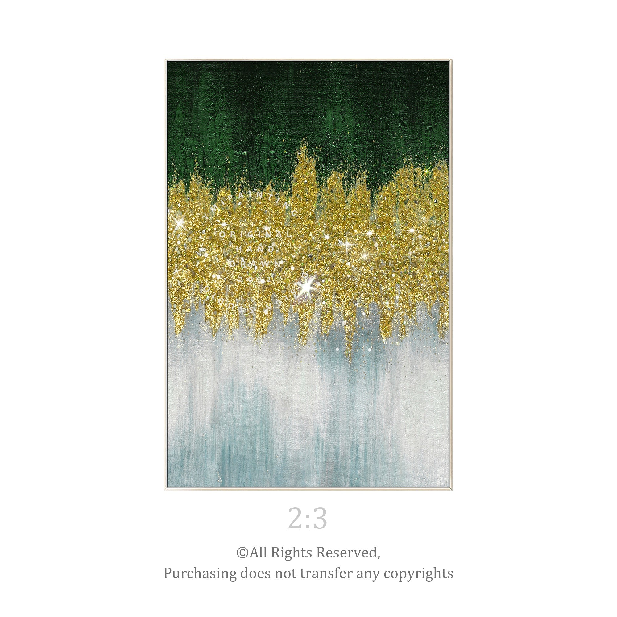Deep green crushed glass artwork in vertical format, exuding luxury and depth.
