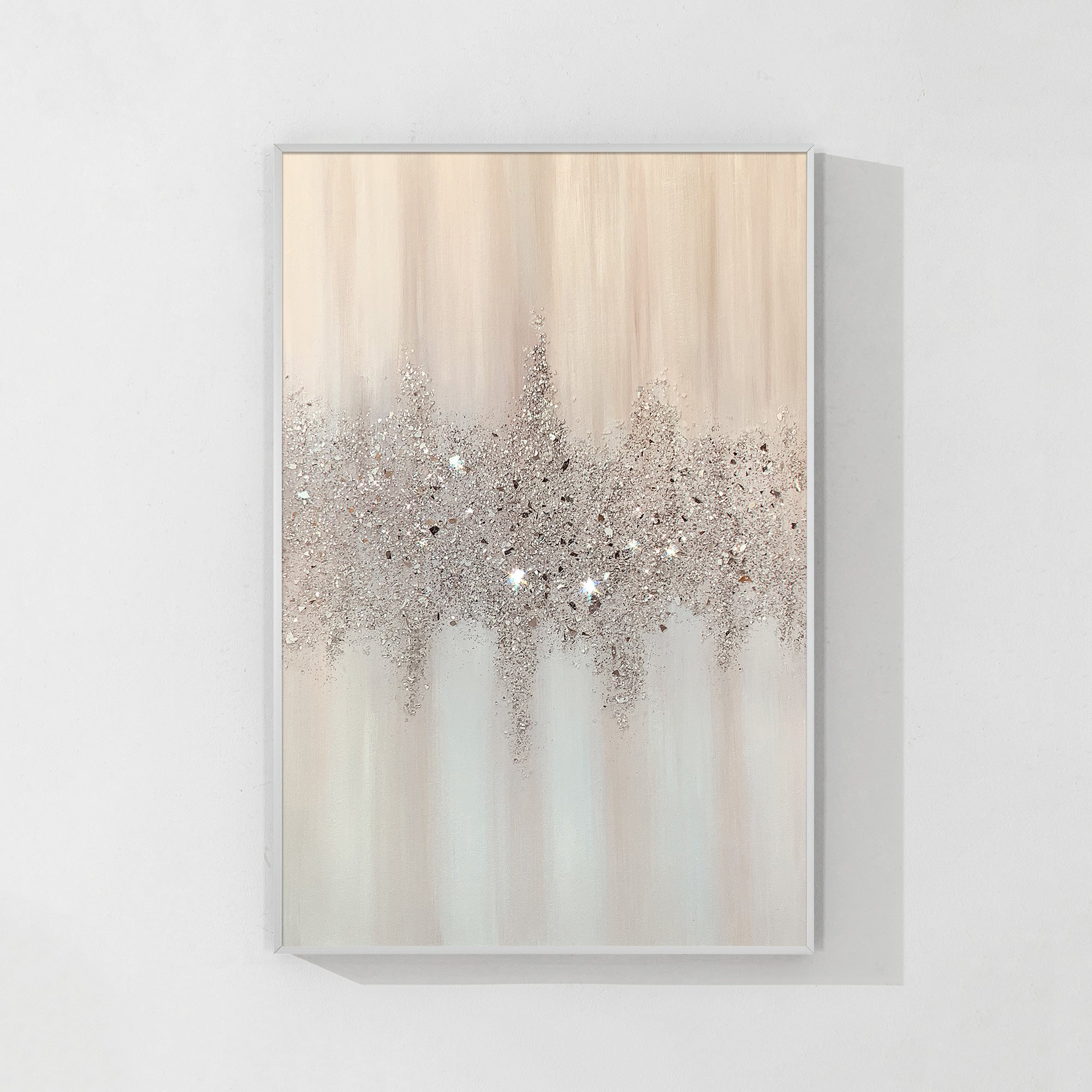 Minimalist abstract art with glitter and crushed glass accents