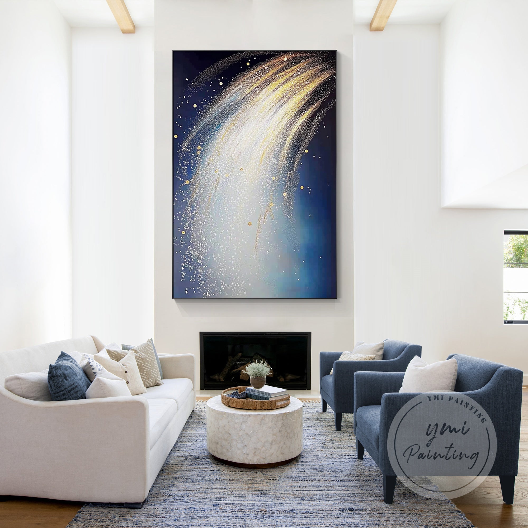 Firework-inspired artwork with luxurious gold and glitter.