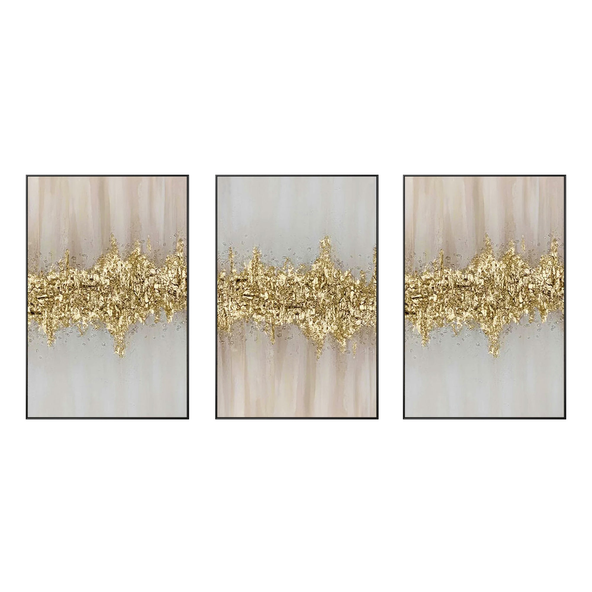 Gold Textured Abstract Painting Set of 3, Pink & Gold Framed Art