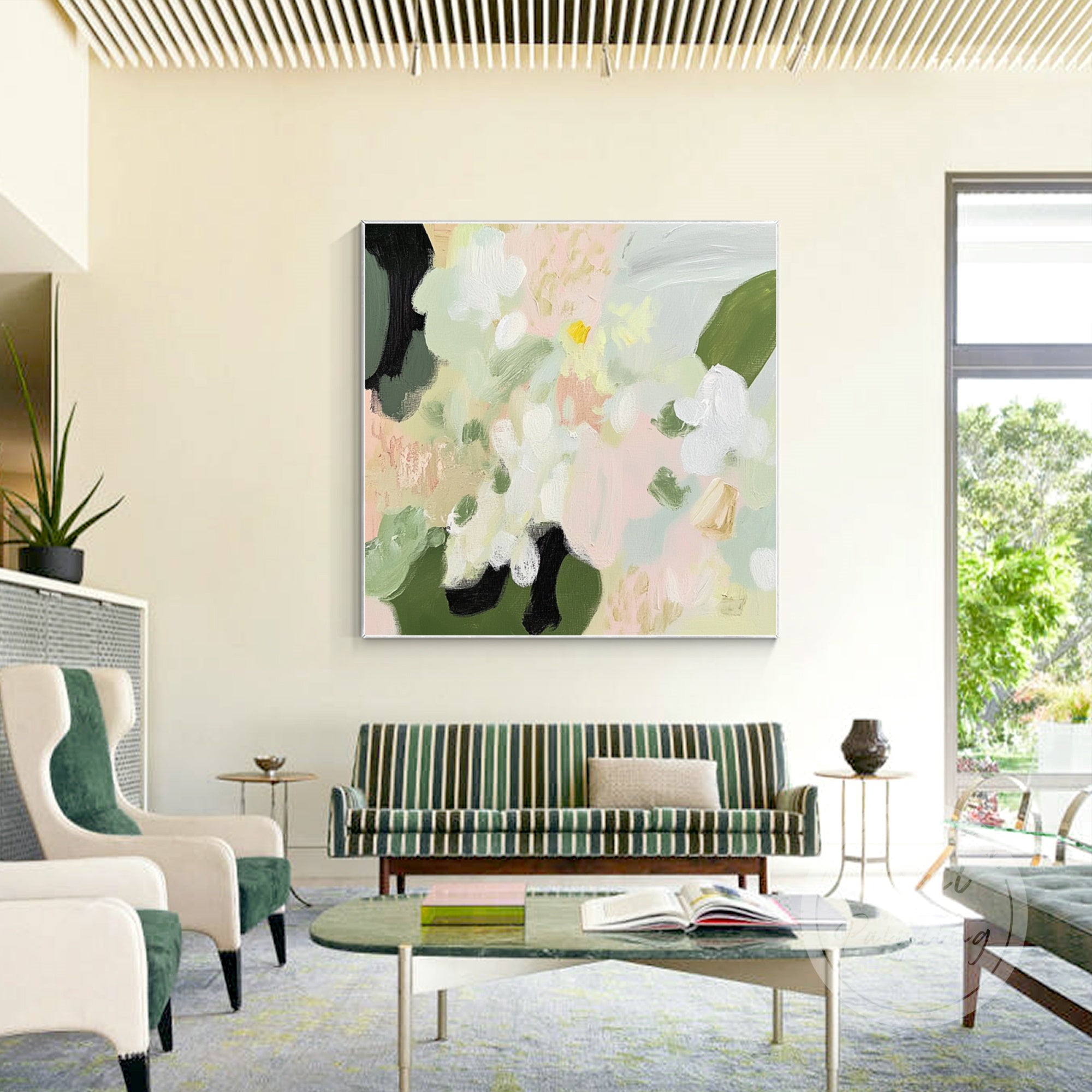 Abstract flower wall art with textured brushstrokes.