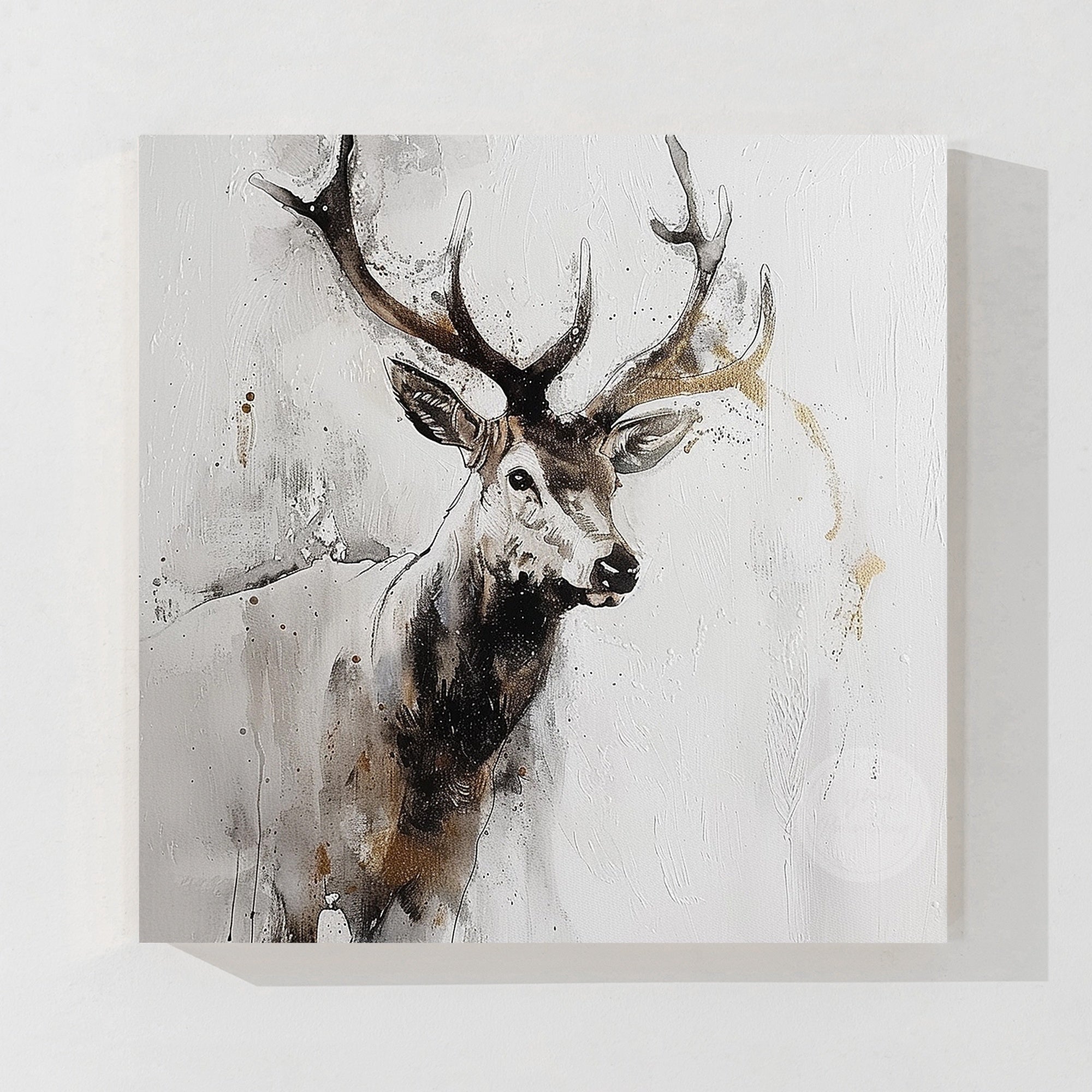 Grey textured deer art painting with 3D details and modern wildlife inspired wall decor design