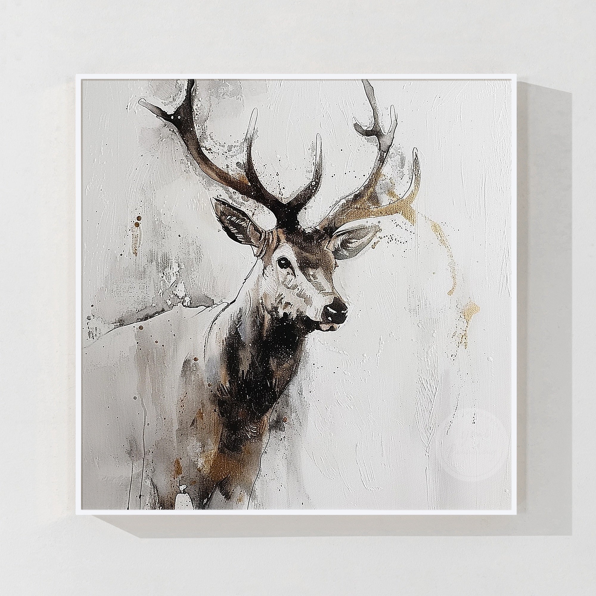 Modern deer painting with textured surface, realistic animal design, and sophisticated neutral color palette