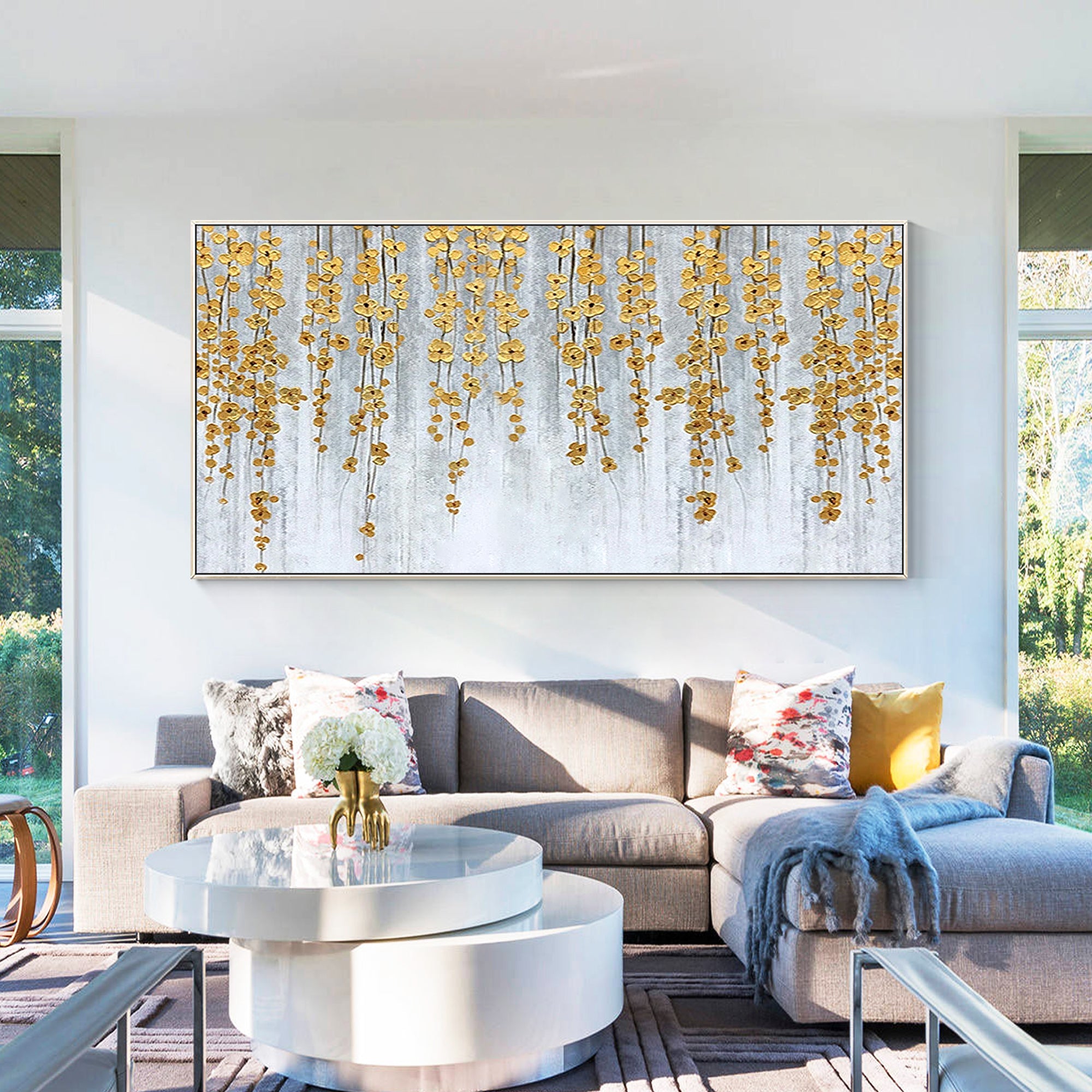 Hand Painted Abstract Gold Flower Artwork