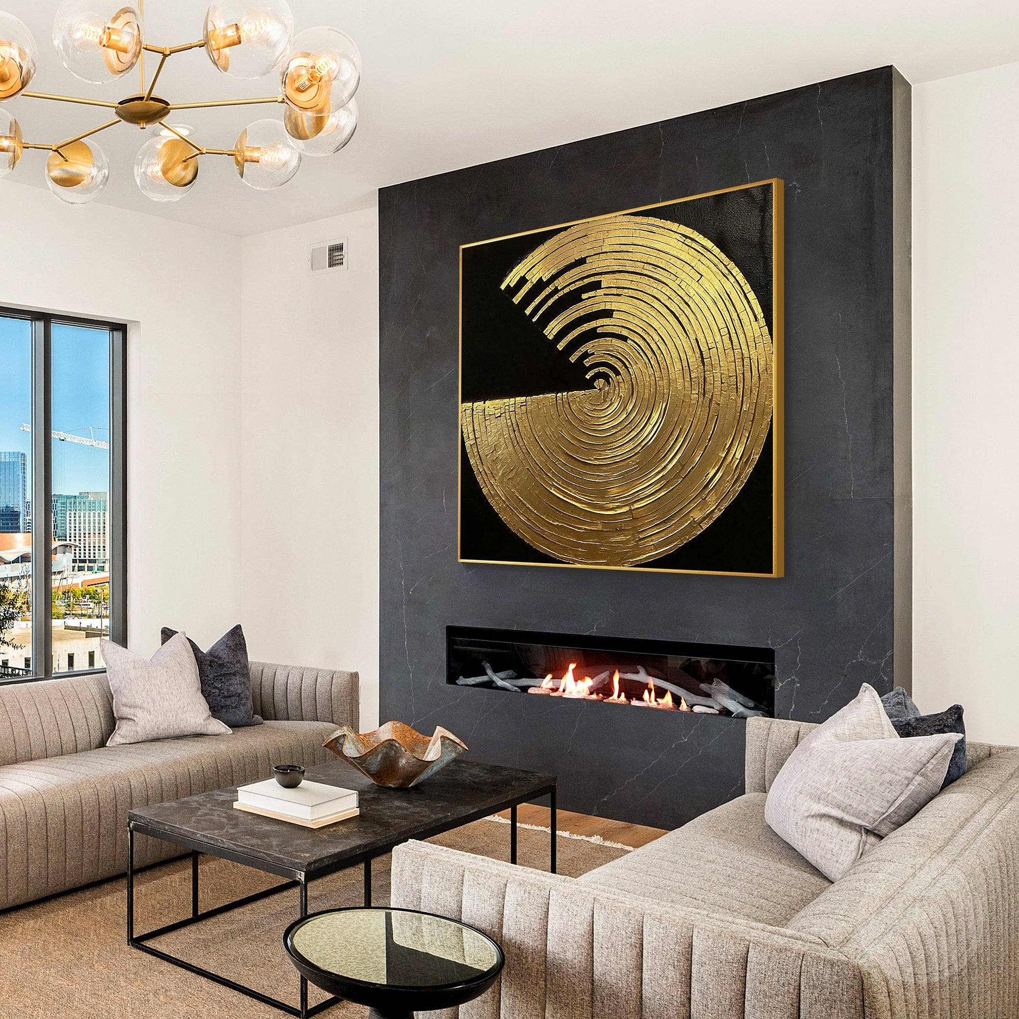 Metallic gold textured acrylic wall artwork