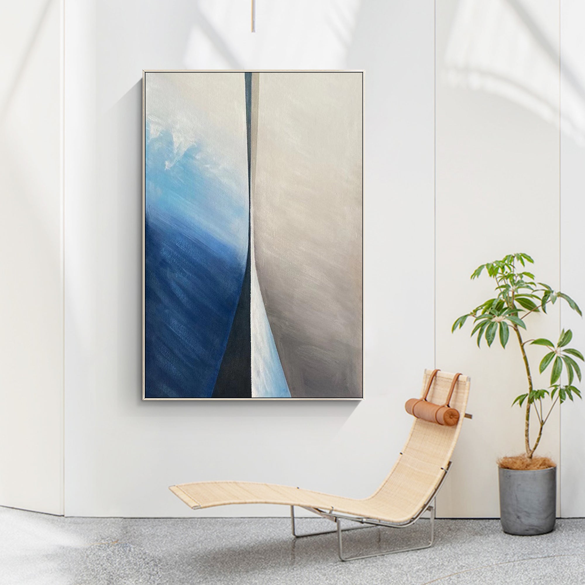 Modern Abstract Blue and Beige Geometric Art