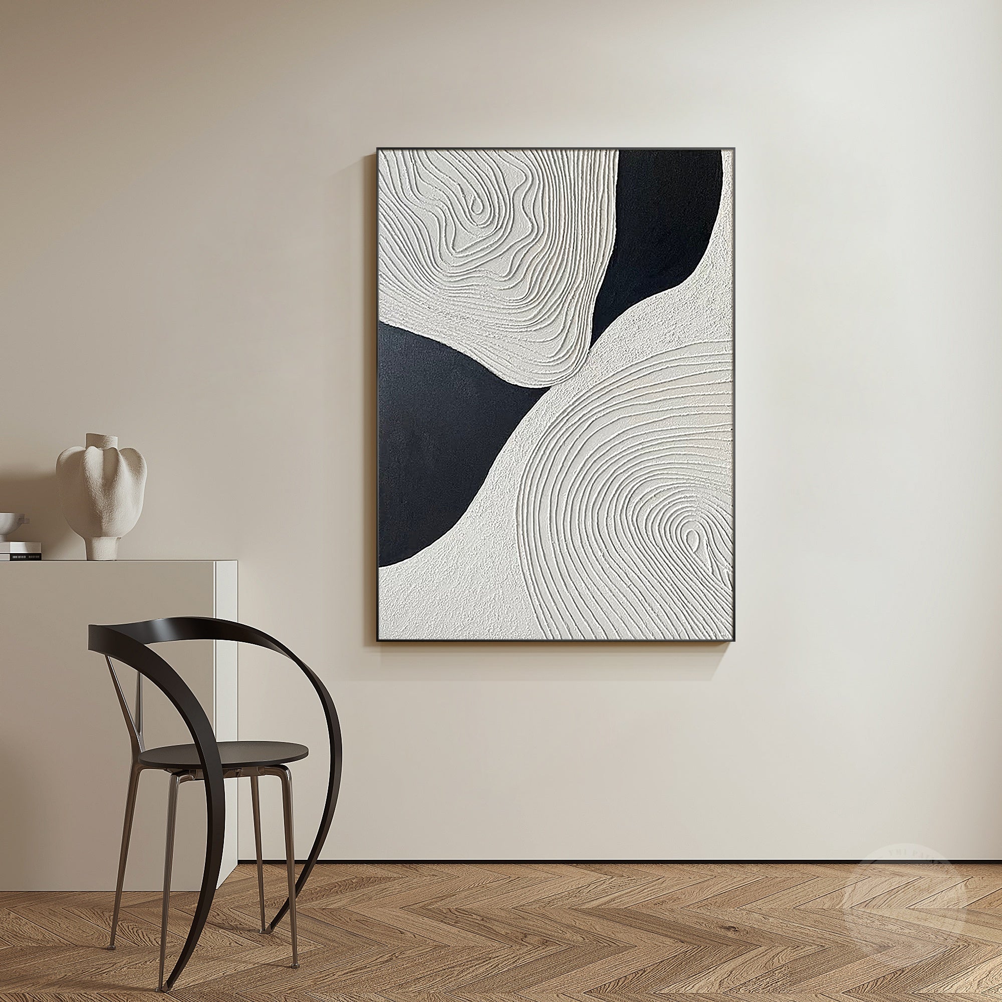 Sculptural fiber wall art with organic patterns