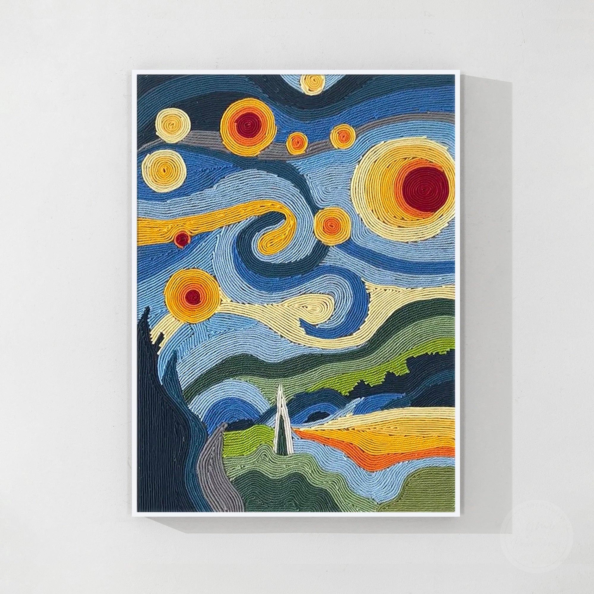 Modern abstract fiber painting with vibrant colors
