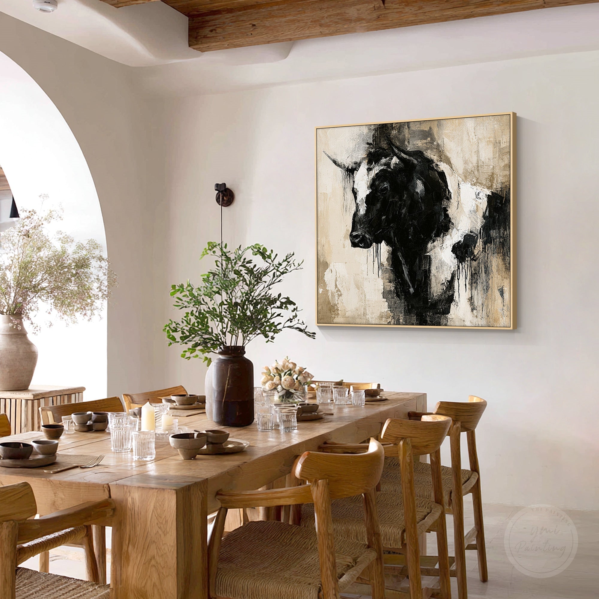 Unique handmade bull painting with expressive abstract style