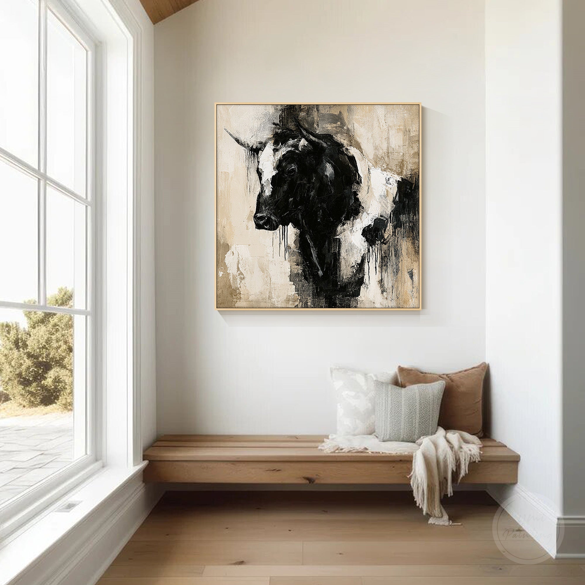 Unique handmade bull painting with expressive abstract style