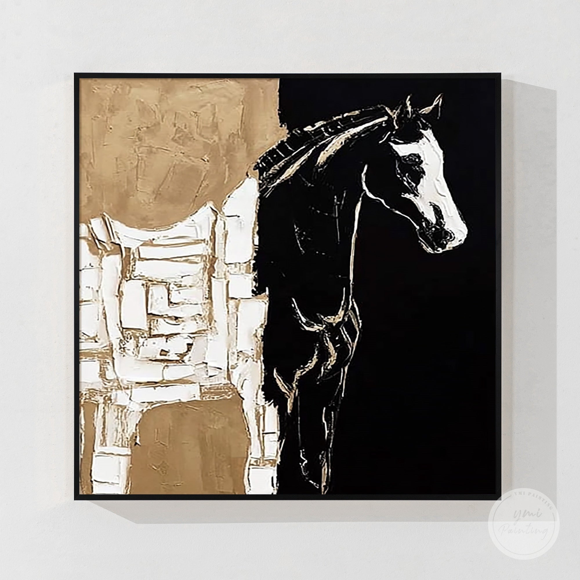 Textured horse canvas painting for contemporary home decoration