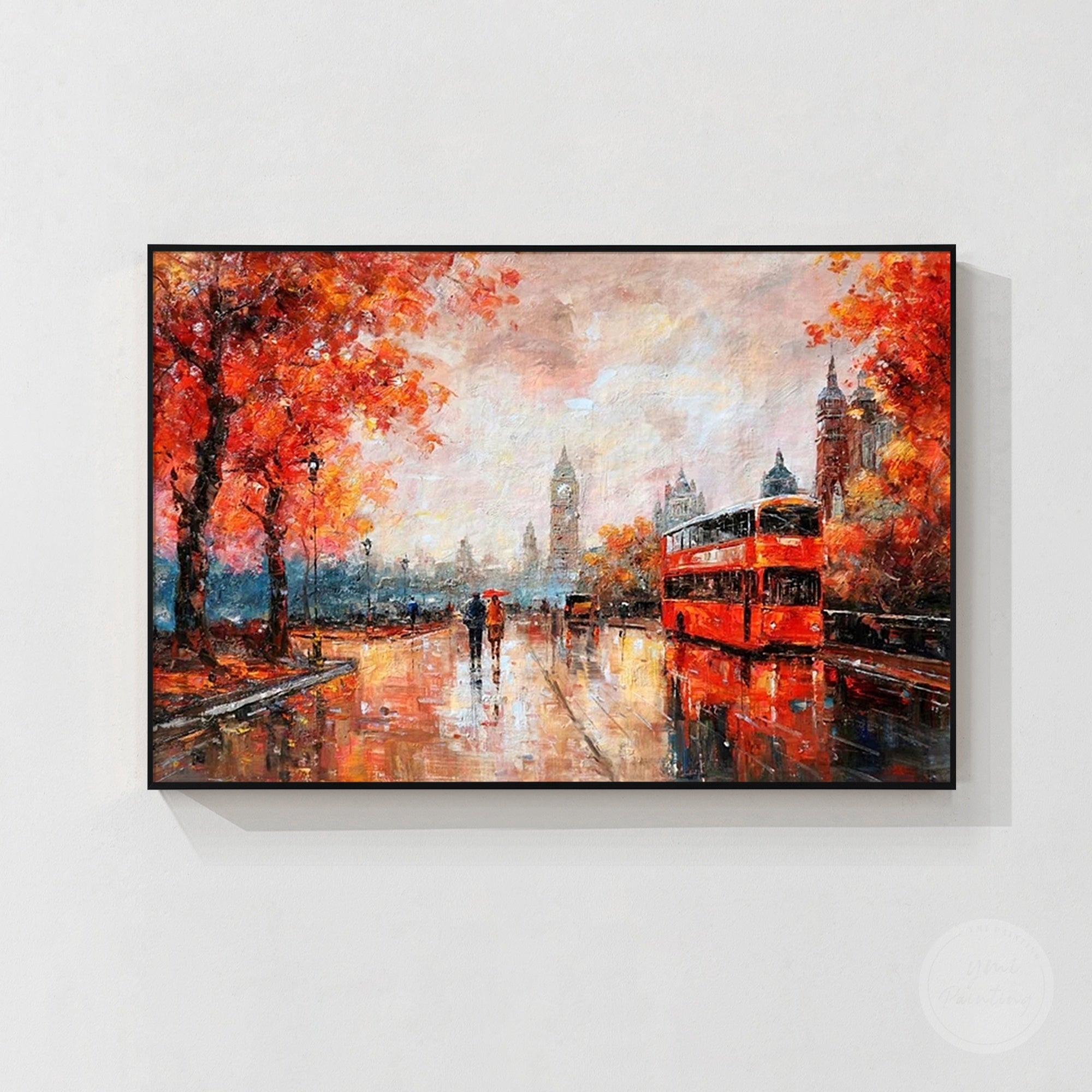 Impressionist oil style painting with historic European buildings