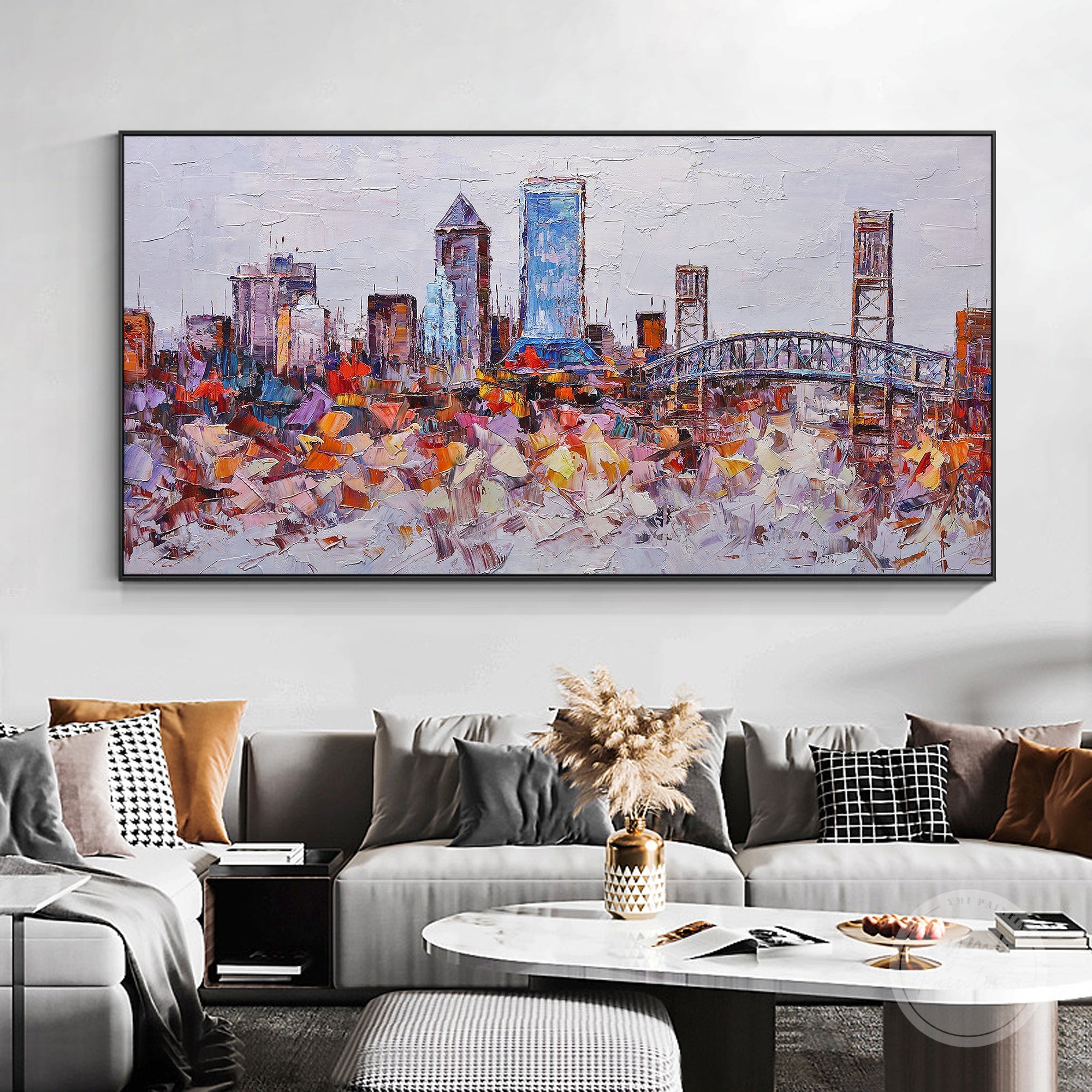 Jacksonville, Florida cityscape art, created with palette knife techniques for dynamic texture and depth.