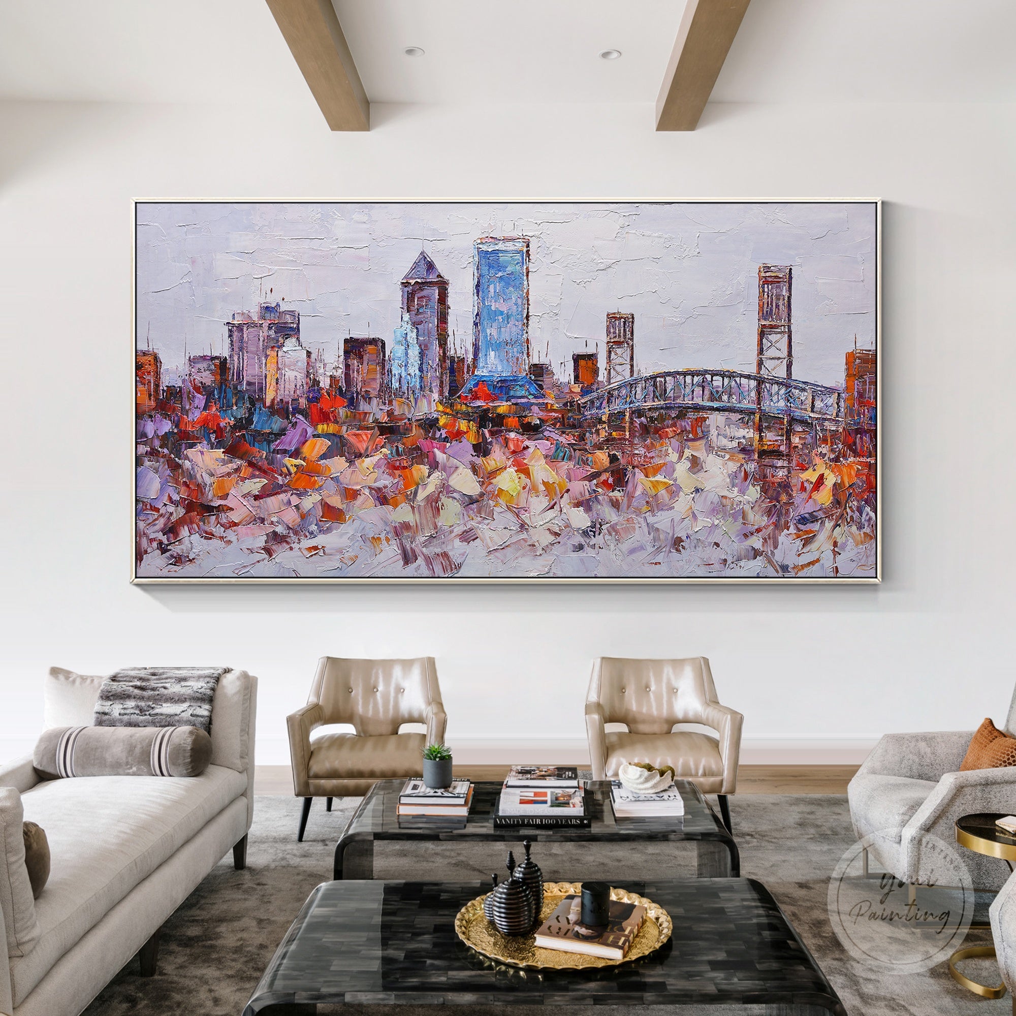 Abstract Jacksonville skyline painting, perfect for modern and urban wall decor.
