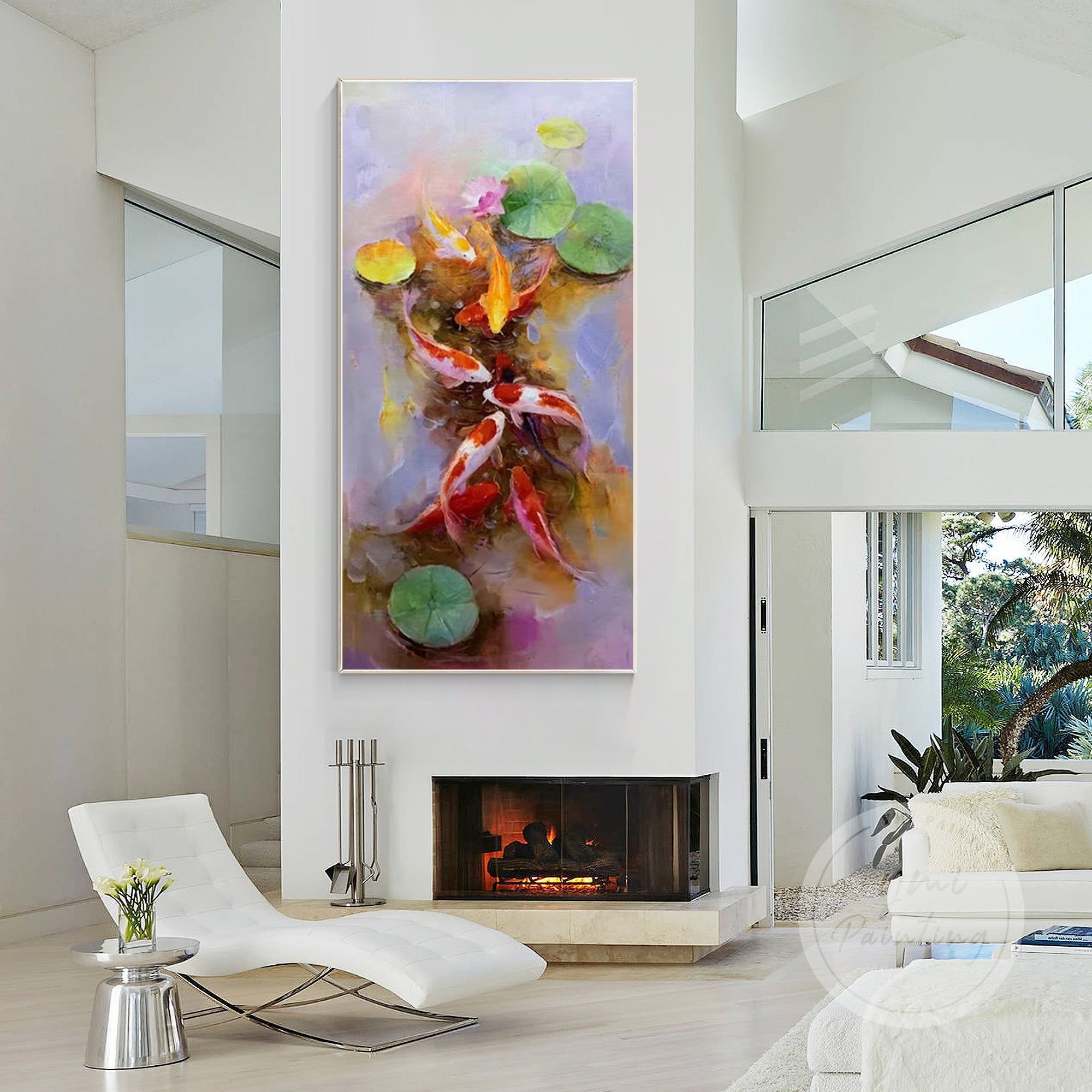 Delicate brushstrokes in abstract koi and lotus painting